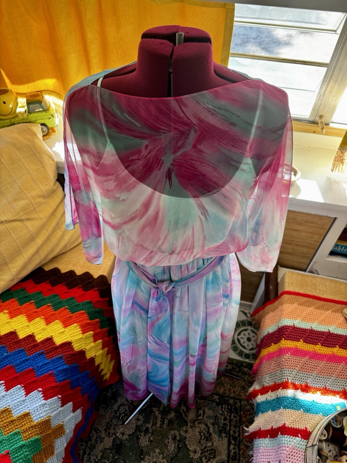 Vintage Victor Costa Ltd. Watercolor Floral Chiffon Maxi Dress & Slip Size 5/6