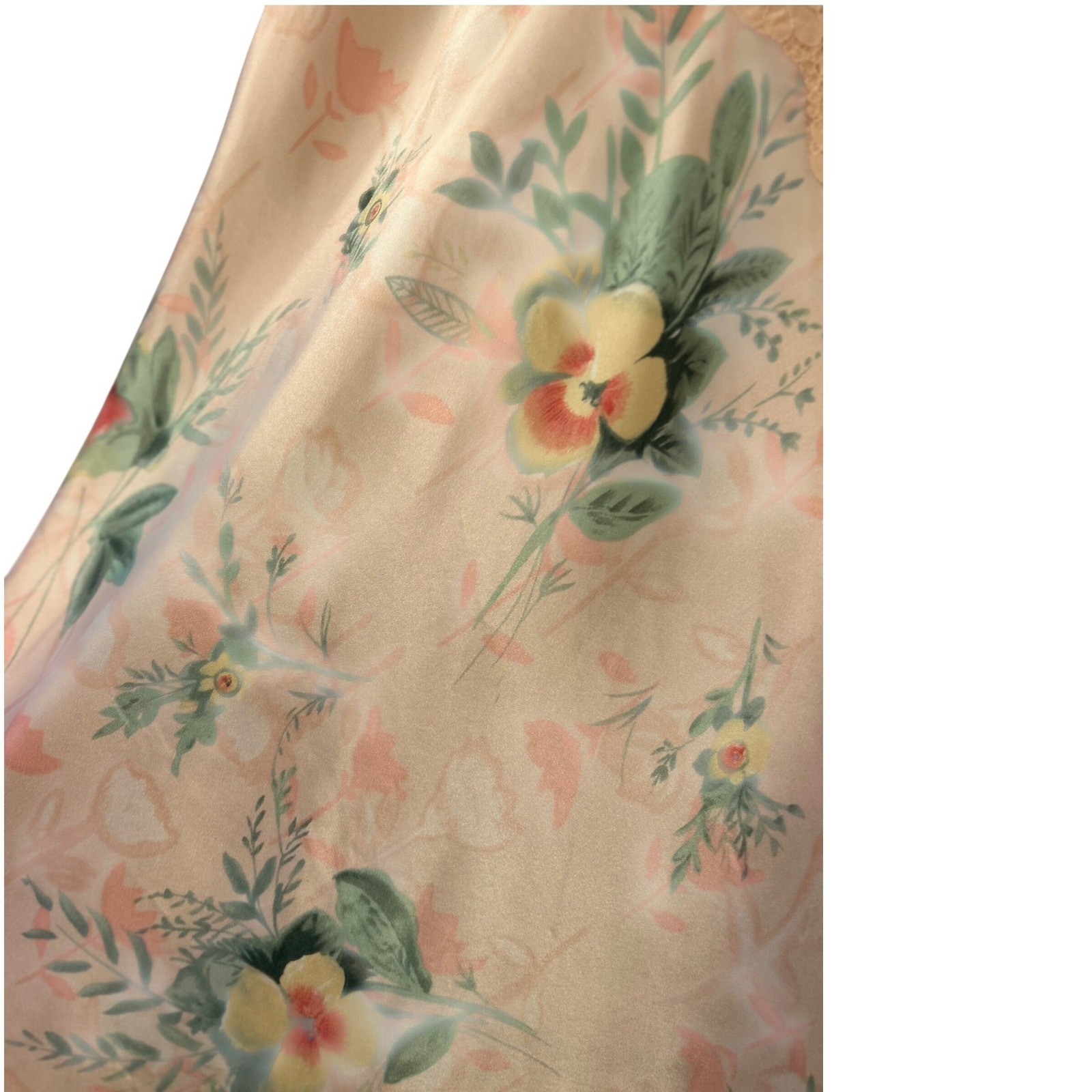 Vintage 90s Pink Floral Satin Slip Dress XS Open Back Lace Mini Nightgown Fairy