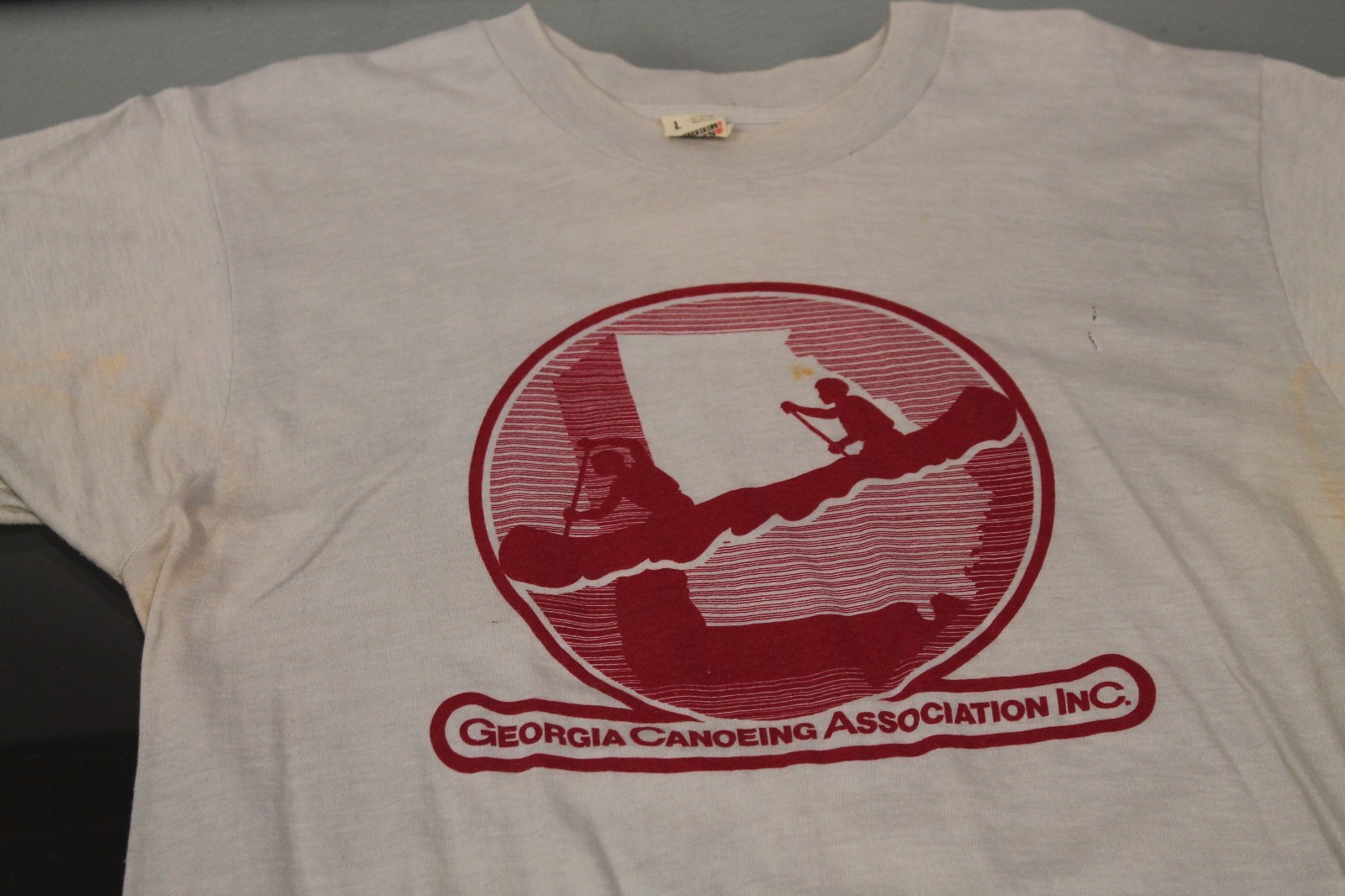 VinTaGe 70’s Georgia Canoeing Association Inc. T-Shirt Sz L Gray