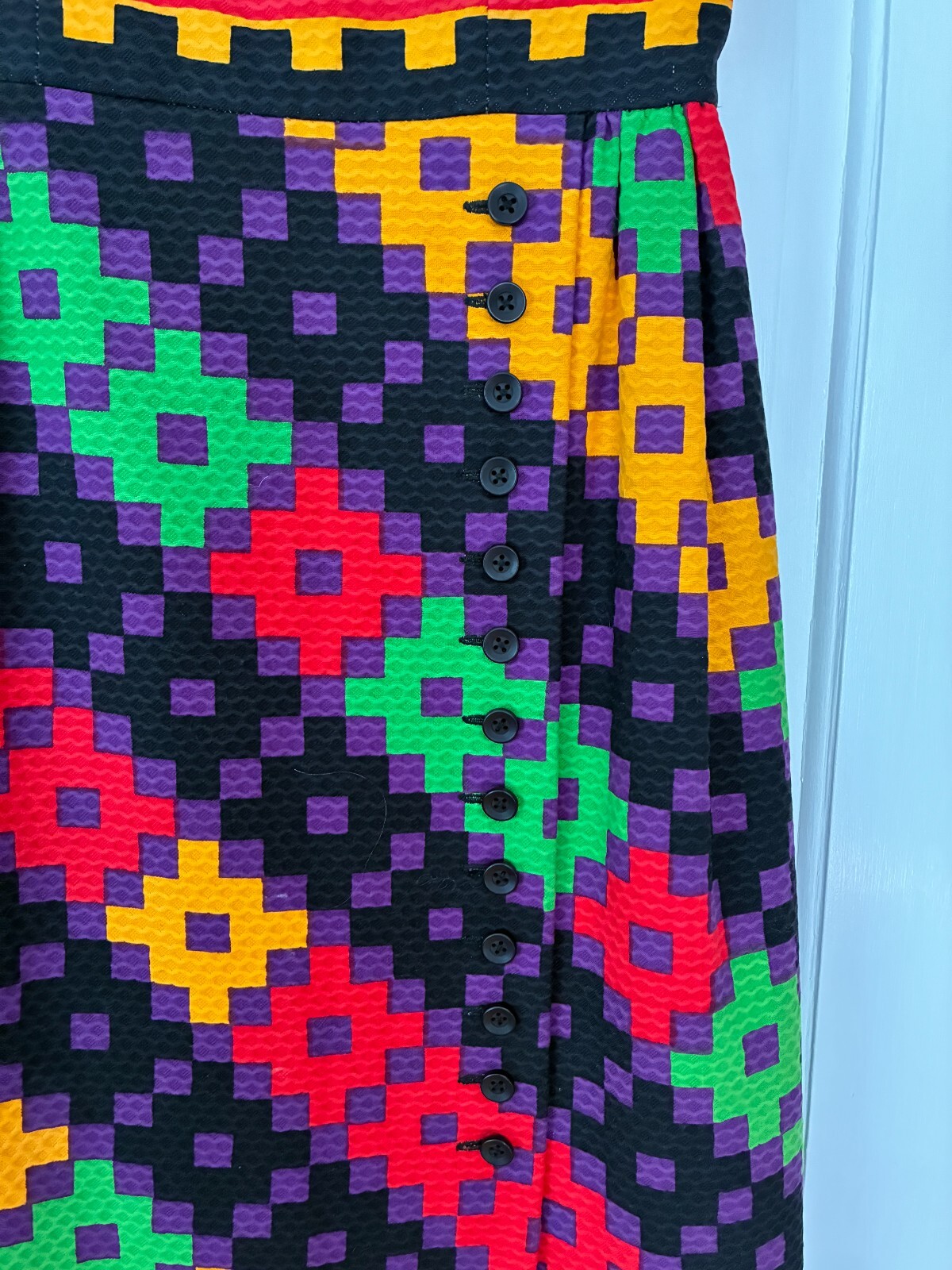 Excellent Cond 1970’s Lanvin geometric print maxi dress || vtg sz 8, modern 4/6