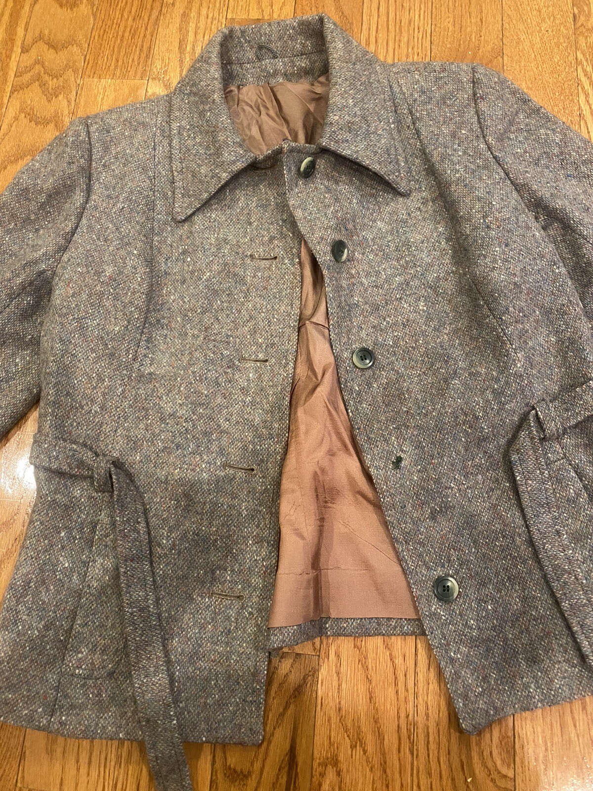 Vintage Jimmy Hourihan of Dublin Tan/Gray/Orange Wool Blazer With Belt Ireland S