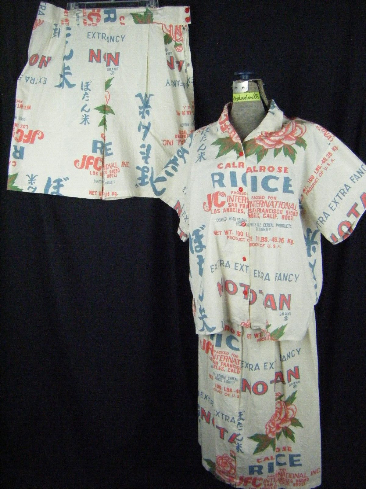 NOTAN CALROSE RICE Vtg 60s Mod Print PLUS Top/Skirt/Short 3 pcs-Bust 50/Waist 36
