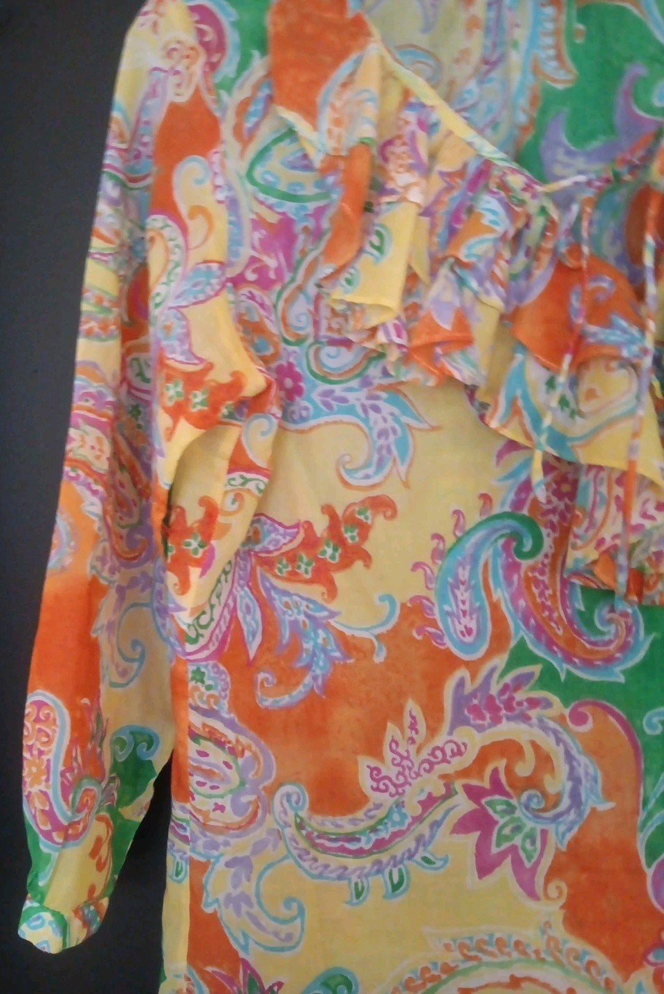 Vintage Lauren Ralph Lauren Ruffle Abstract Poet Blouse Petite Small Art to Wear