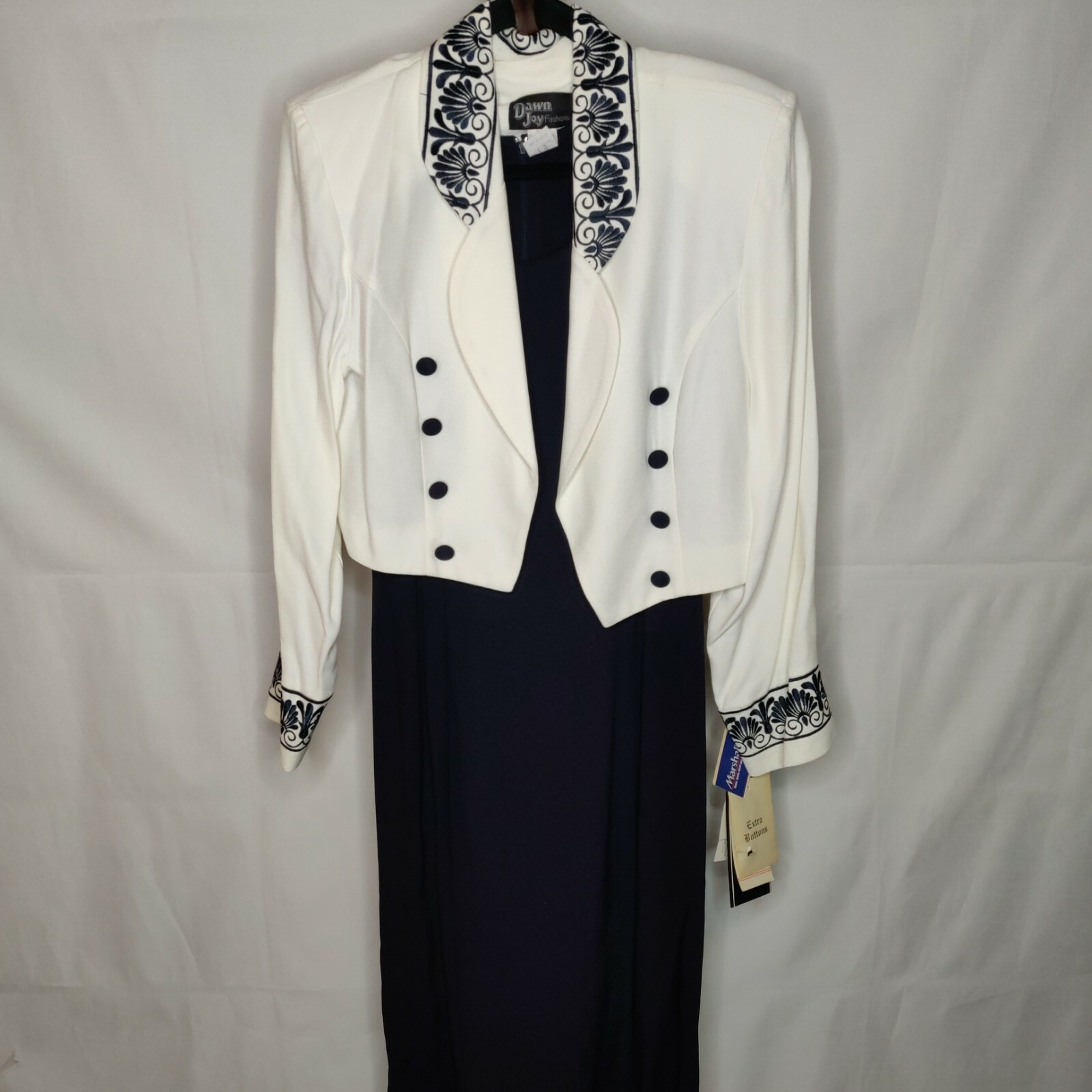 NWT Vintage Dawn Joy Sz 11/12 jacket & 9/10 dress 2 pc. white & navy (see below)