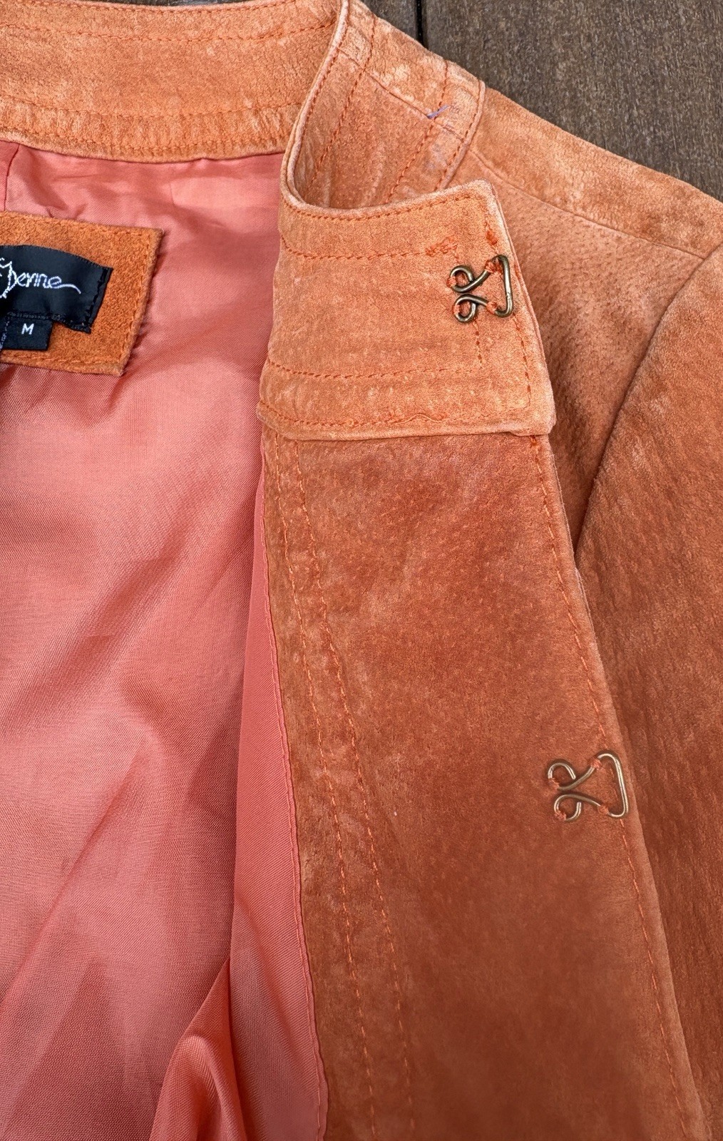 Prosper & Devine Leather Suede Sz Med Rust Color Jacket Nautical Buttons Ruffle