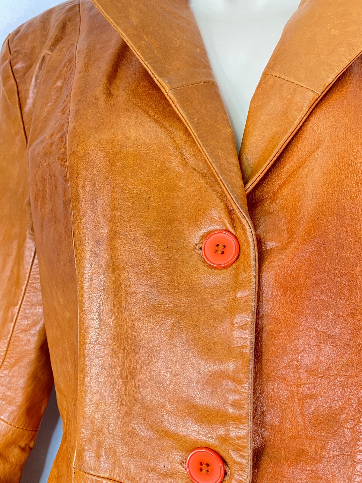 Vintage 1970s brown leather jacket caramel light orange jacket Pusco Mexico M