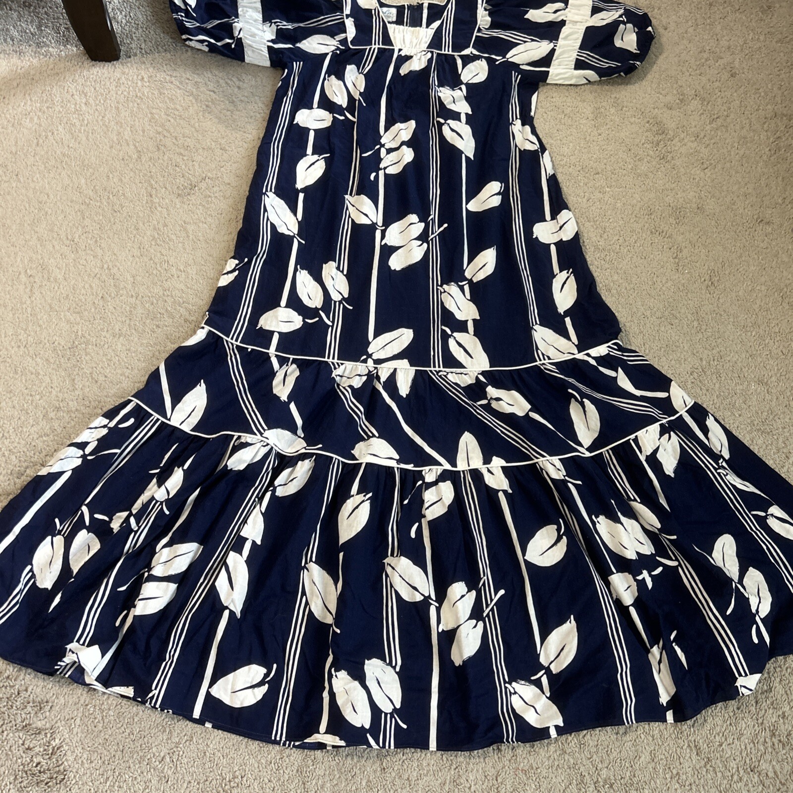 Vintage Lola Hawaii Tierd Maxi Dress With Balllon Sleeves Sz 16 Tall ,Pockets