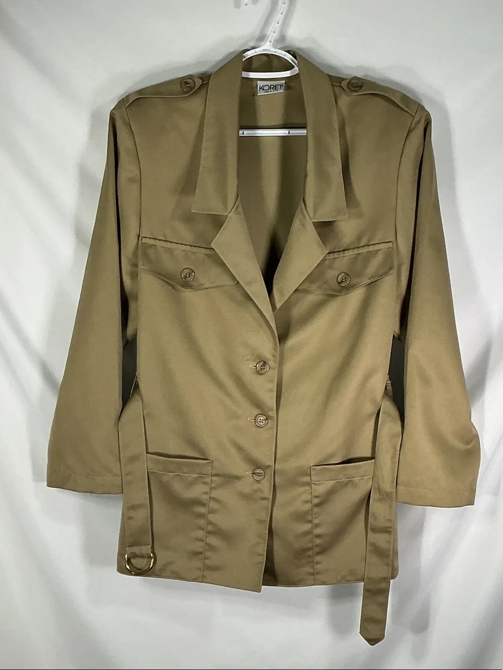 Vintage Koret of California Safari Utility Jacket Womens 12 Tan Belted 70s Twill