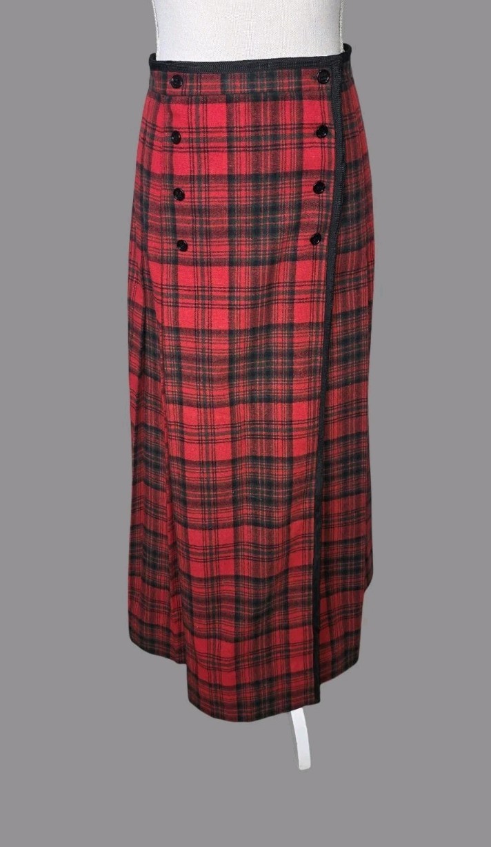 Vintage Century of Boston Plaid Skirt Womens Red Pleated Maxi A Line Size 14