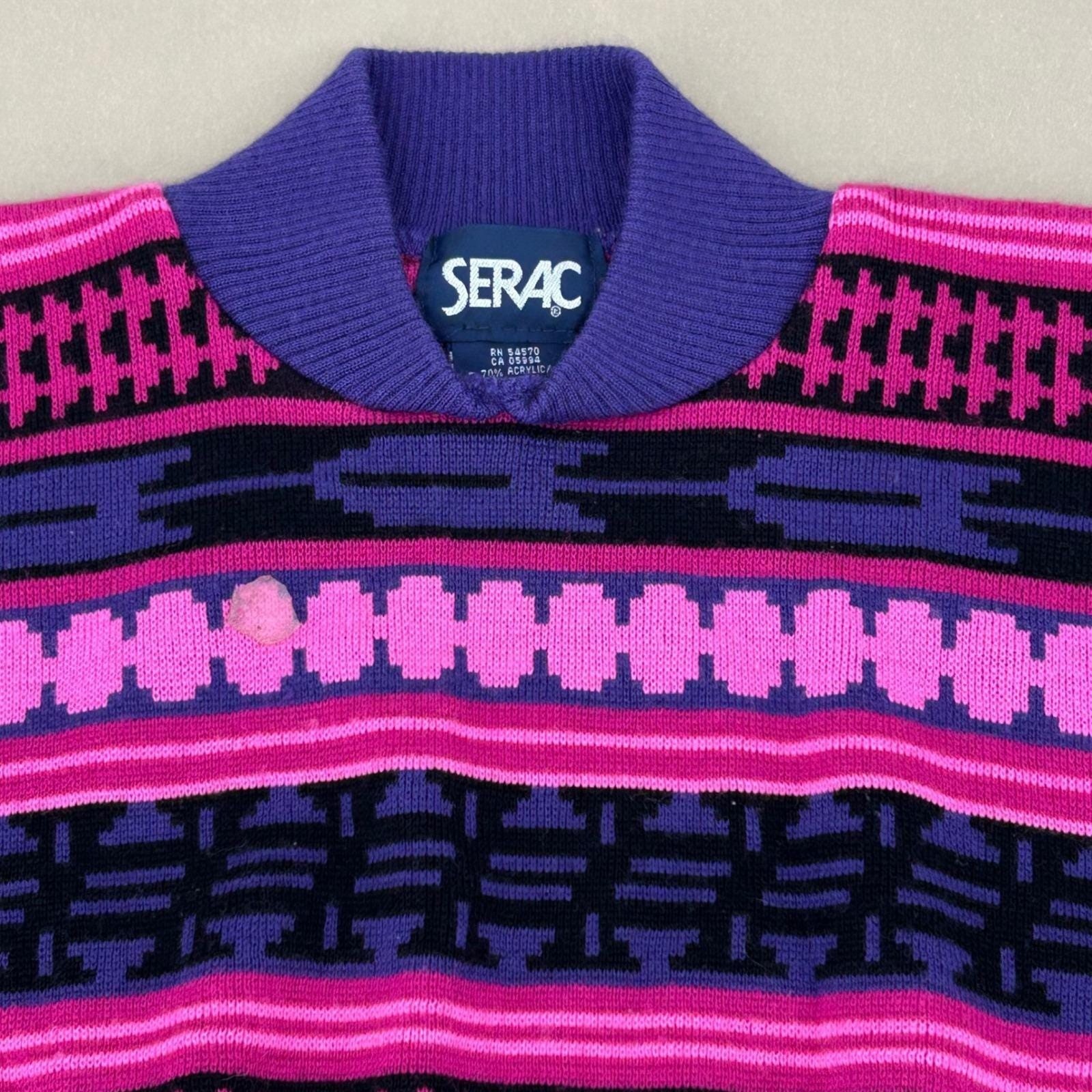 Serac Sweater Womens L Purple Pink Geometric Wool Blend Vintage 80s Retro Ski
