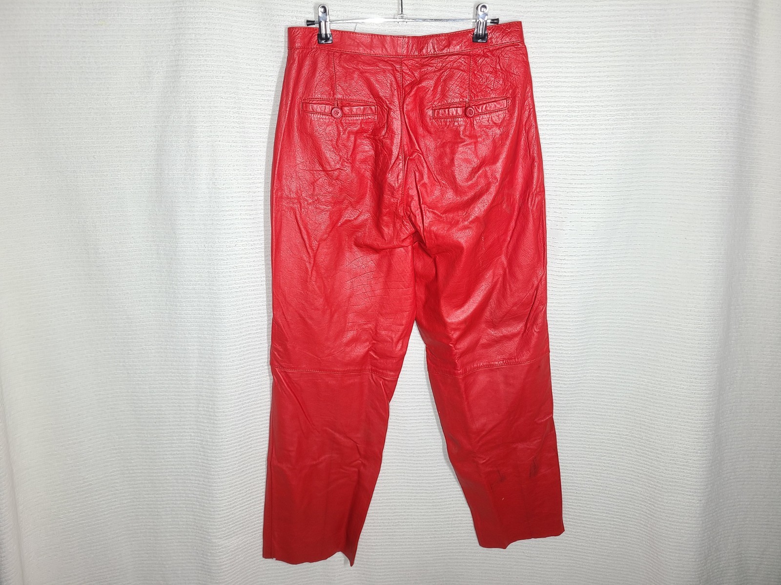 Vtg 80s Red Leather Pants Pleated High Waist 13/14 Mom Jeans Genuine Raw Hem