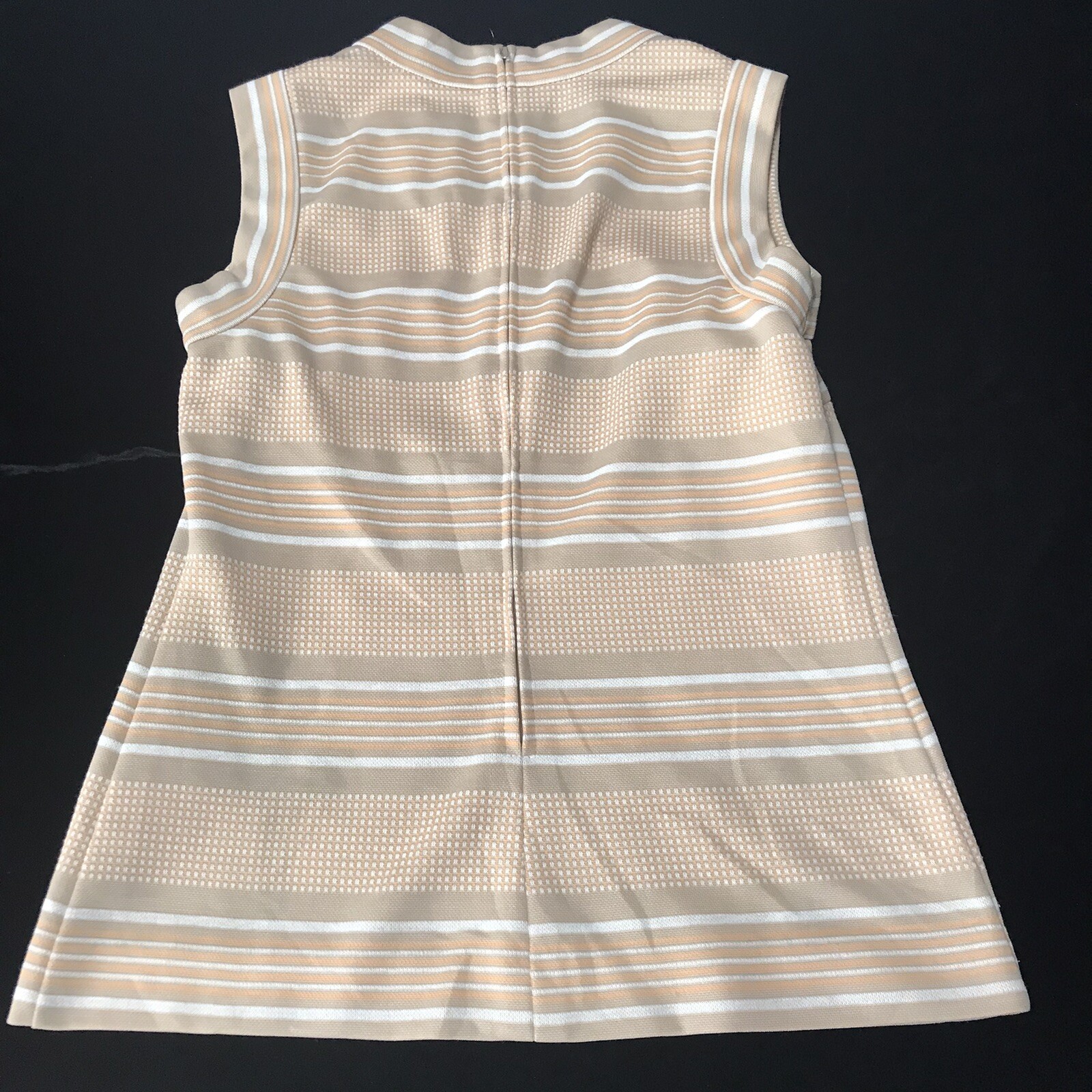 Vintage 60s 70s Women Small Medium Top Striped Knit Tennis Preppy Mod Beige Tank