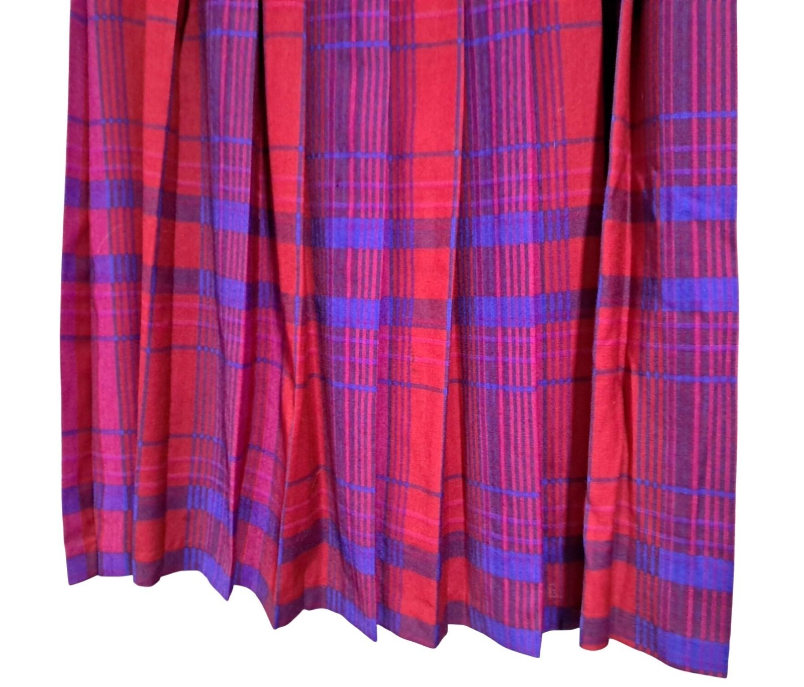 Pendleton Pleated Skirt Womens 6 / 8 Vintage Red Purple Plaid Wool Midi Made USA