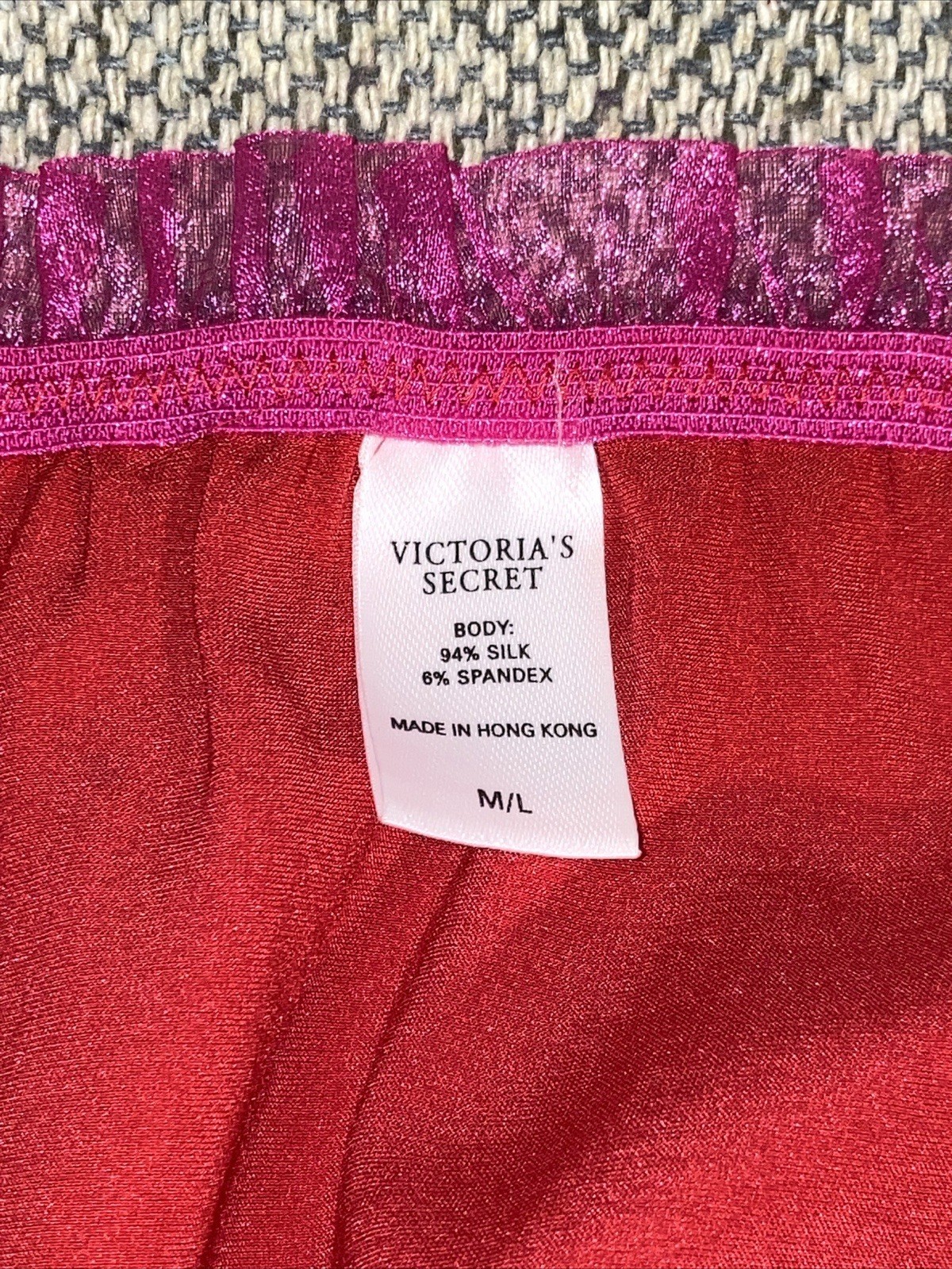 Victoria’s Secret Red Silk Satin Pink Ribbon Side Tie String Bikini Panties M L