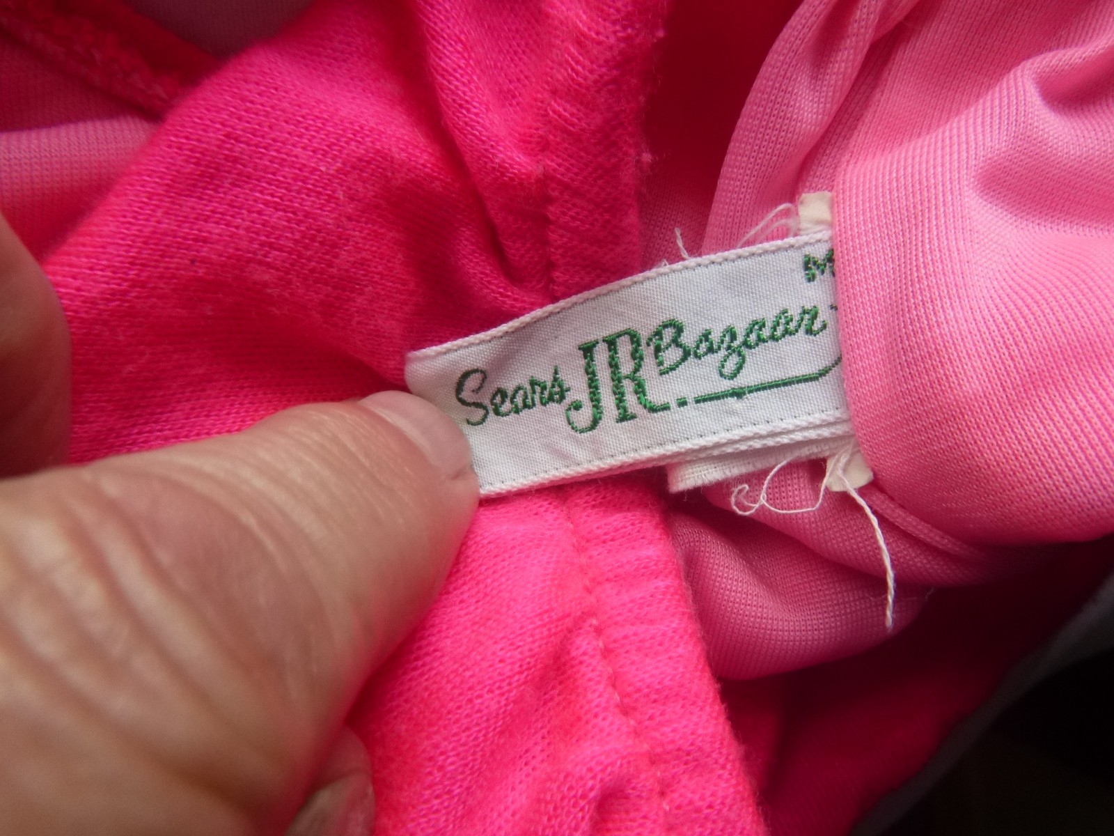 Vtg 70s Sears Jr Bazaar Hot Pink Knit Bikini Embroidered Flowers Heart Sz S