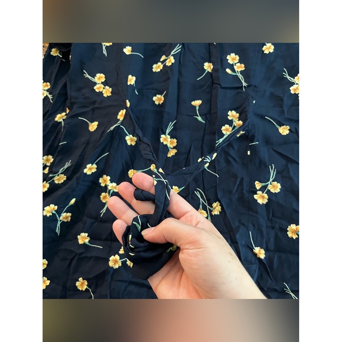 Jessica Howard Navy Maxi Dress Yellow Floral mother pearl buttons Vintage Sz 8