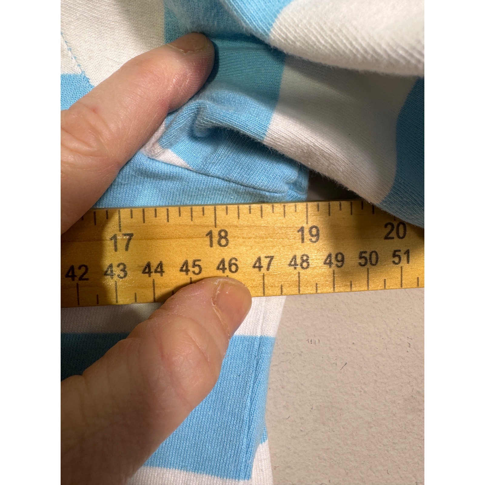 Vintage Quacker Factory Daisy Embroidered Sky Blue Striped Tee Small Cottagecore