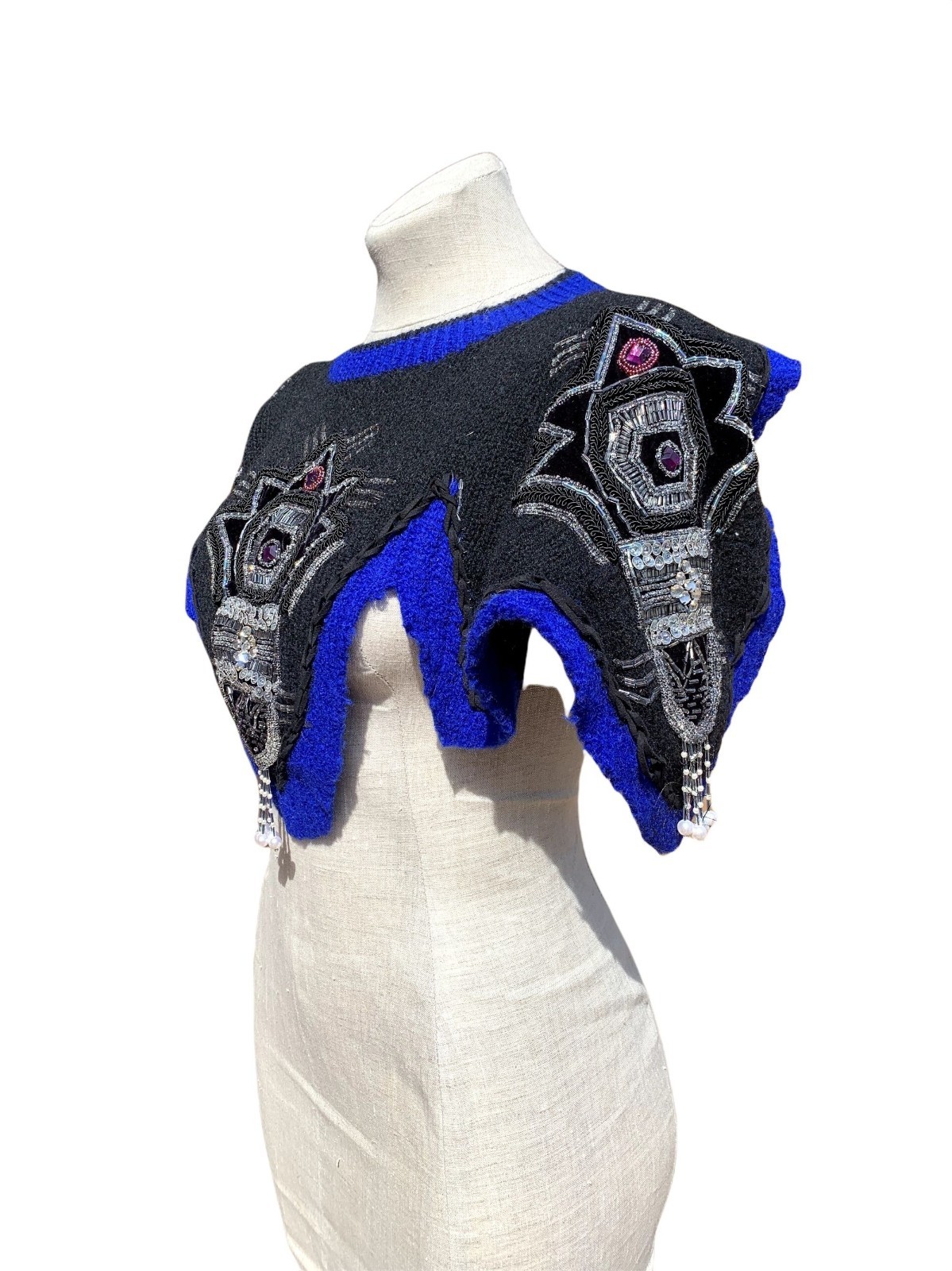 Kansai O2 Vintage Kansai Yamamoto Beaded Cape Dickie Black Blue