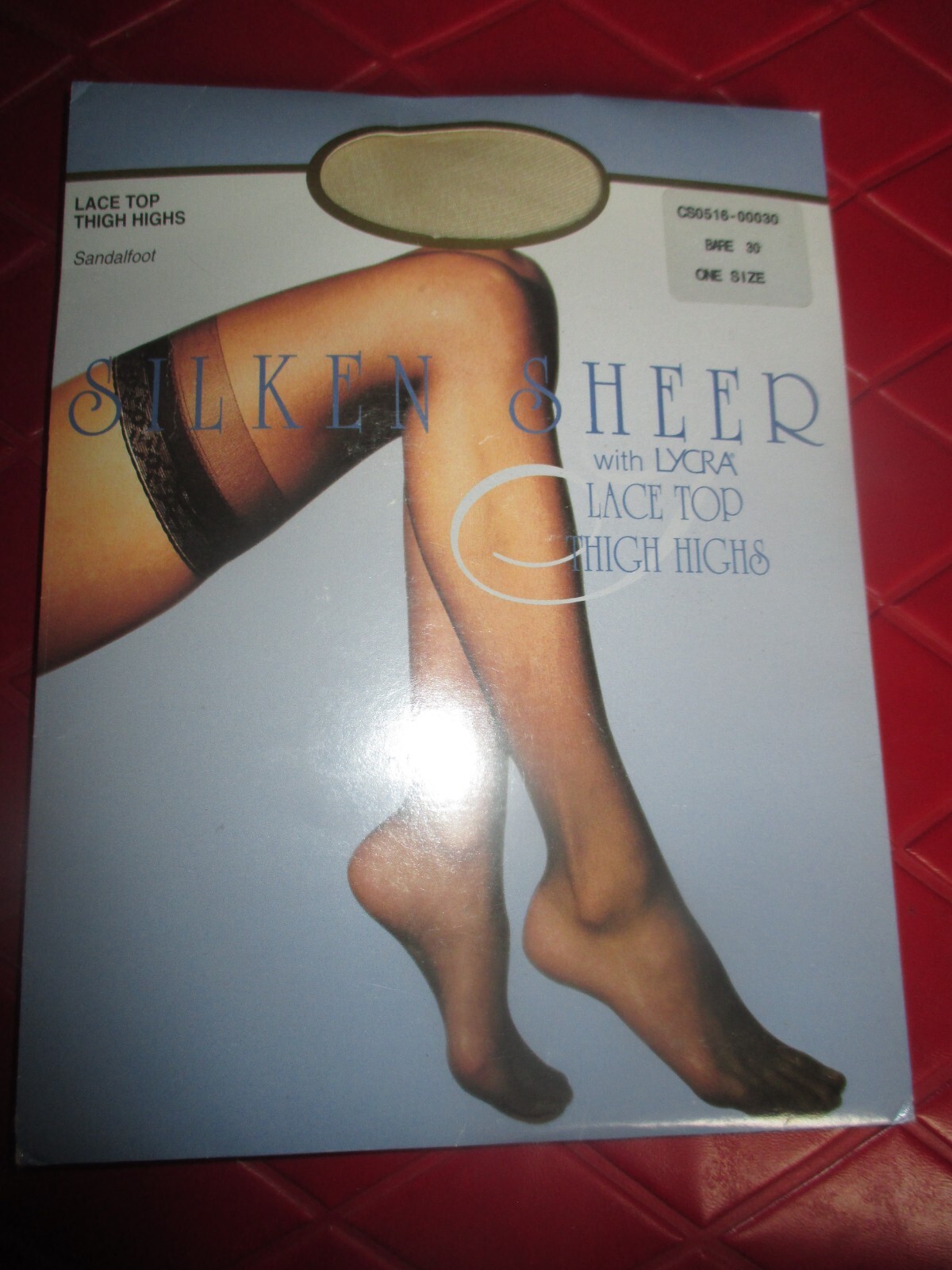 SILKEN SHEER Vintage BARE Nylon LACE TOP SEAMLESS STOCKINGS – One Size – 1990’s