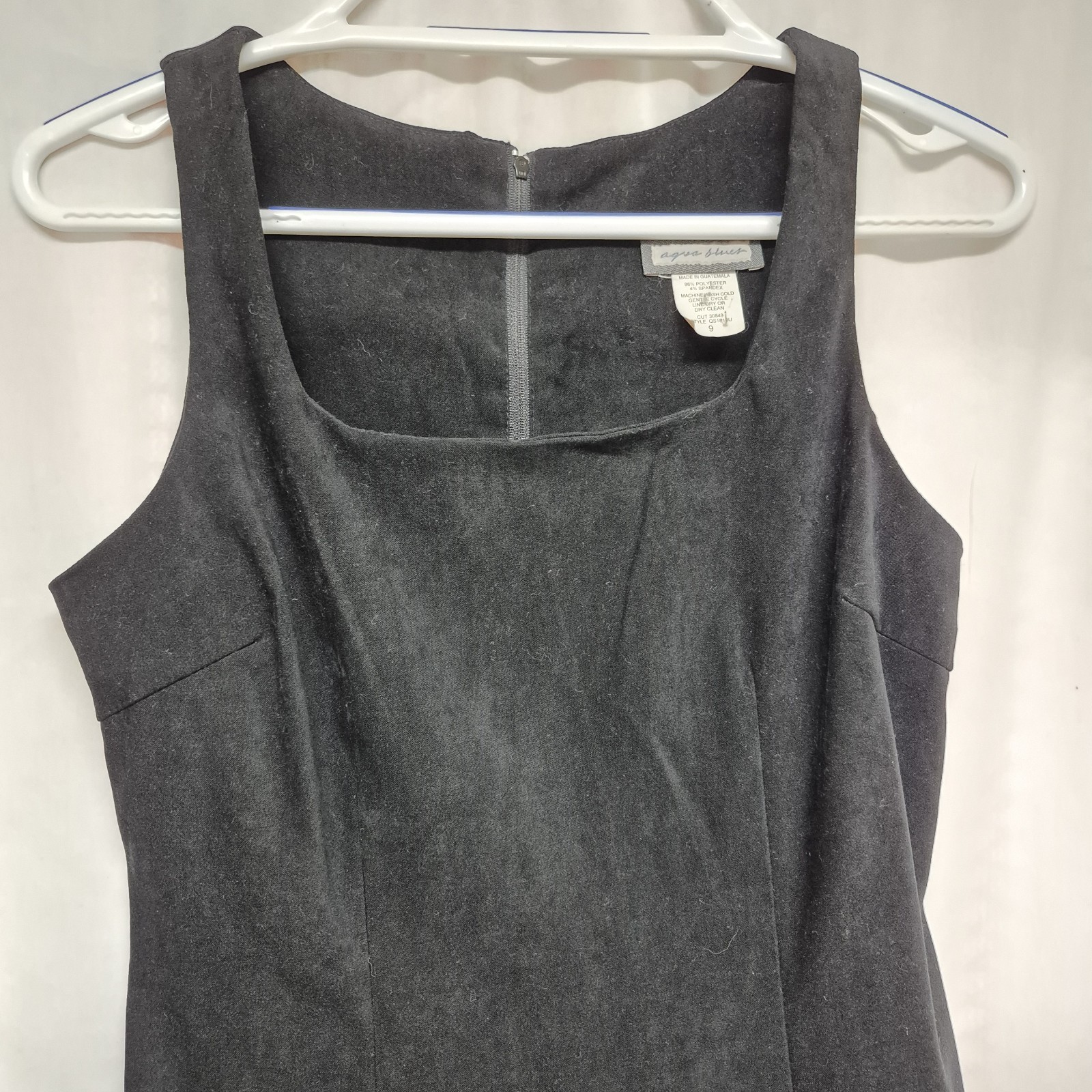 Vintage Y2K Aqua Blues Black Velveteen Sleeveless Dress Back Zipper Size 9 A3