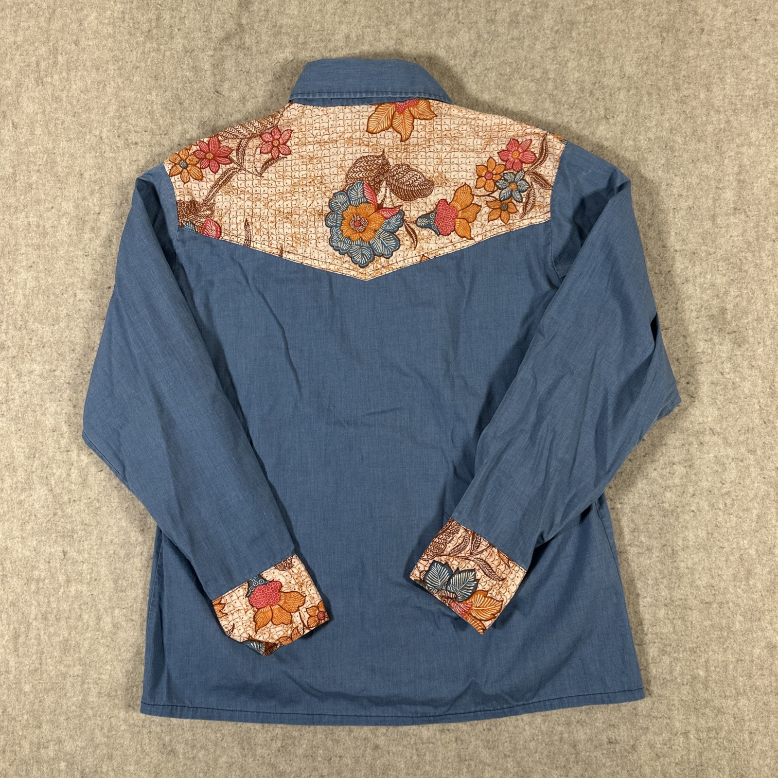 Vintage Button-Down Shirt Large? Handmade Shirley Pearl Snap Blue