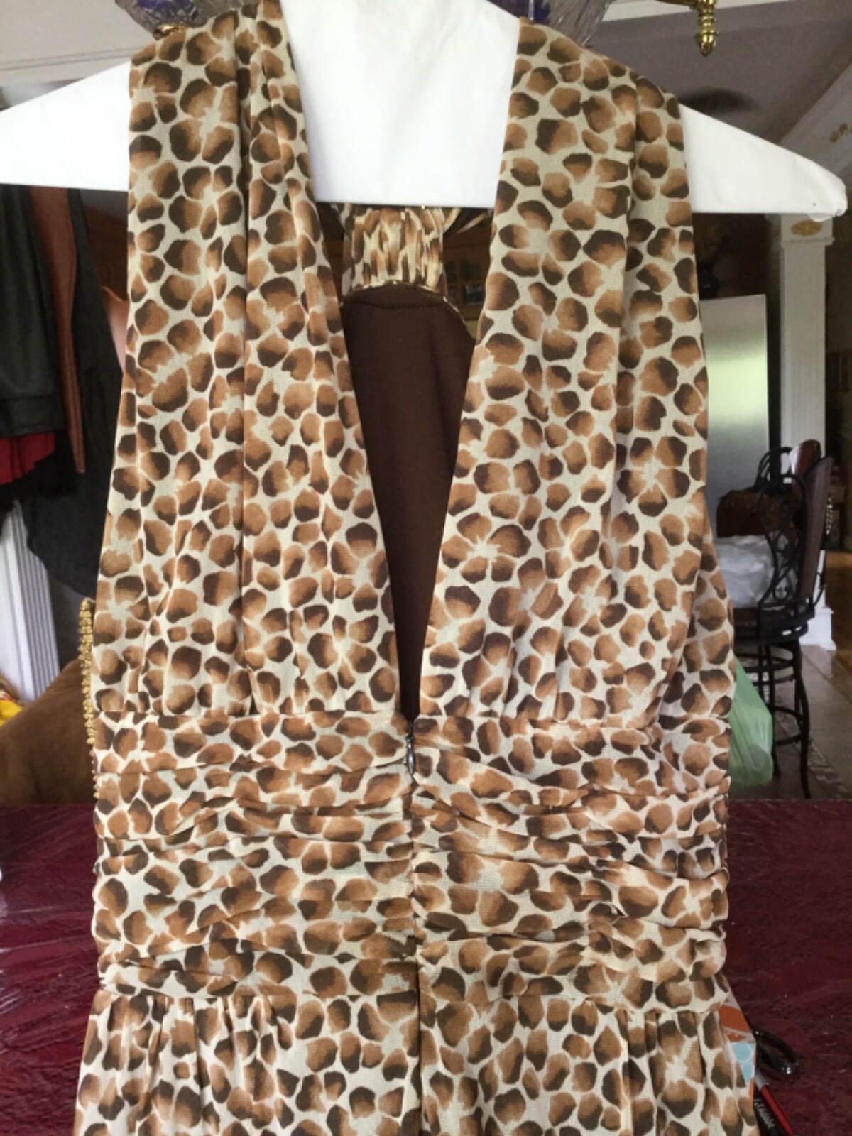 VIVIENNE TAM LEOPARD High Neck HALTER Open Back SHEATH Dress Size 3