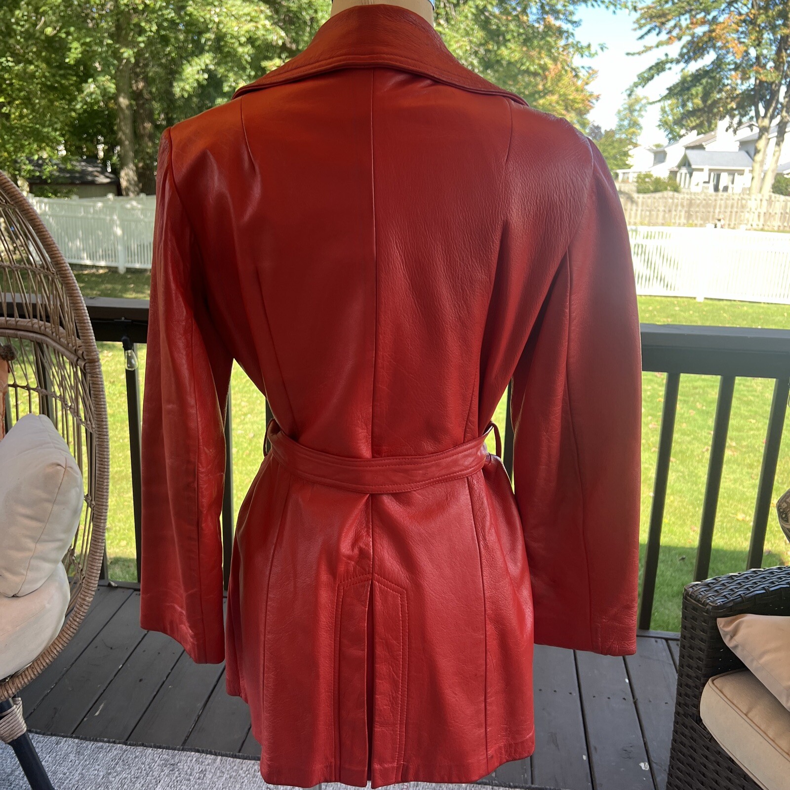 70’s Red Orange Leather Belted MOD jacket By The Parisian New England Sportswea