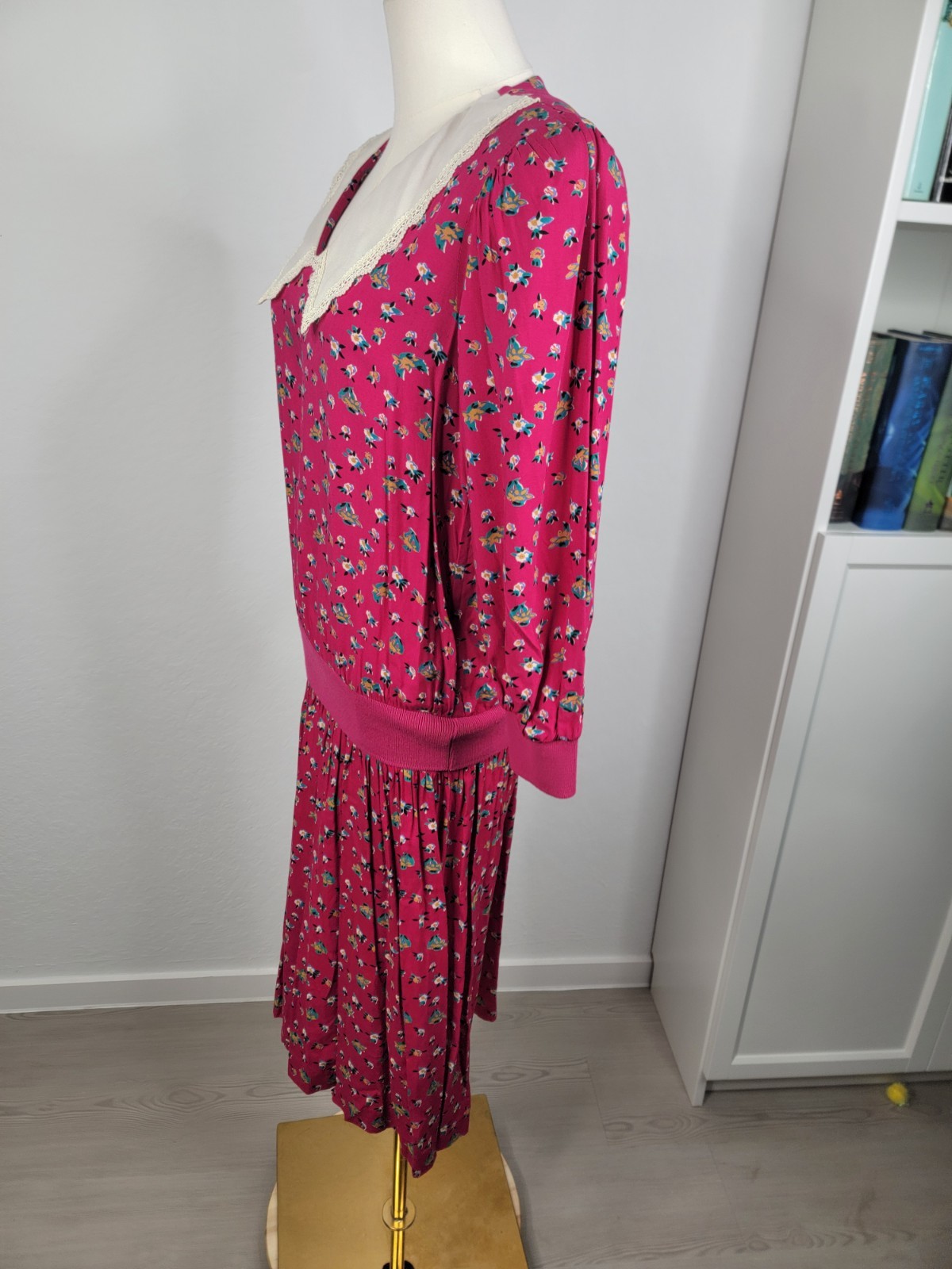 Vintage 80s Natalie Magenta Floral Drop Waist Dress Size 8P