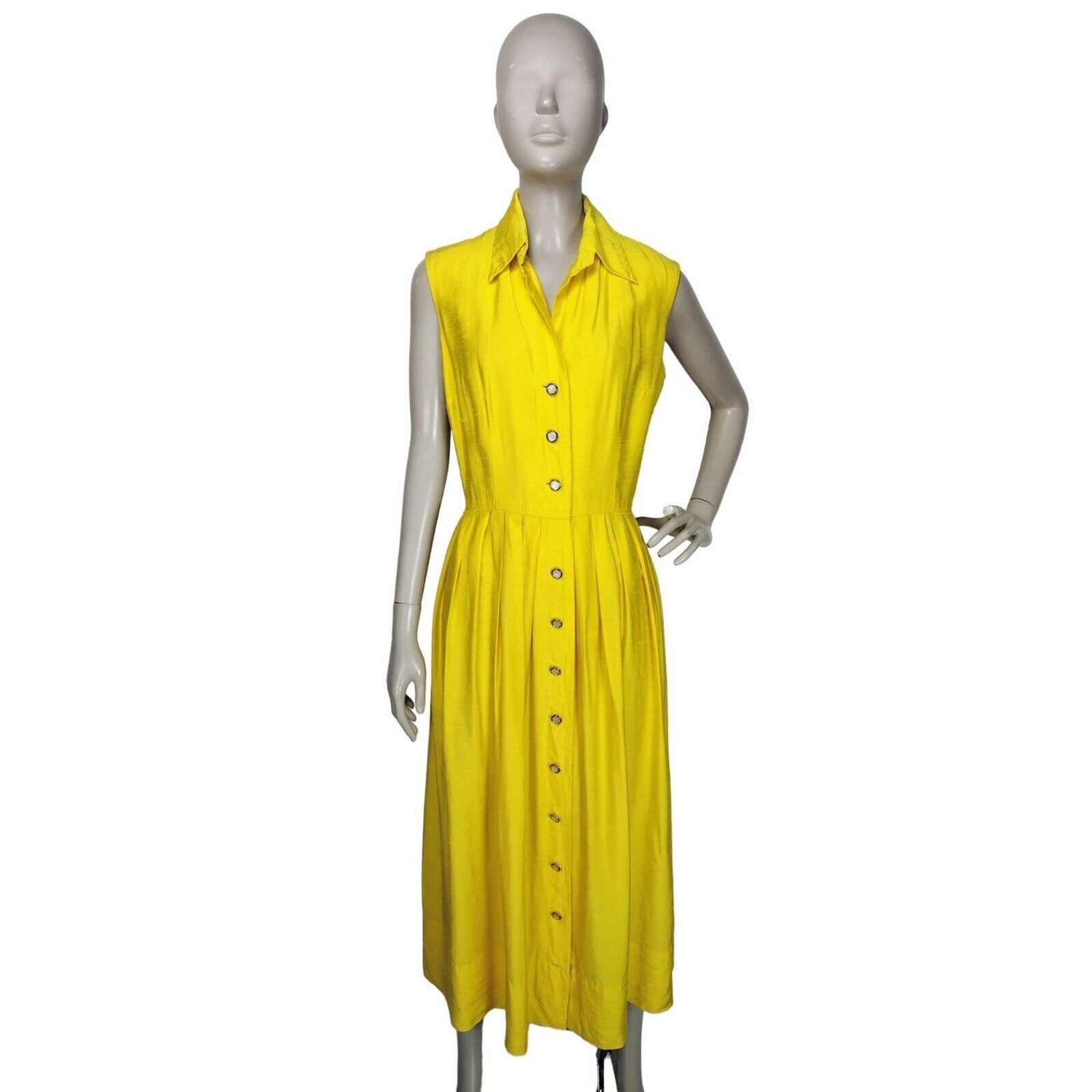 Vintage 50s 60s McMullen Yellow Sleeveless Button-Down Maxi Sun Dress