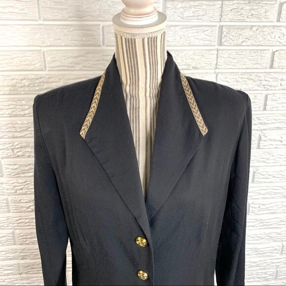 Vintage Black Jacket Blazer with Gold Trim & Buttons Size Medium