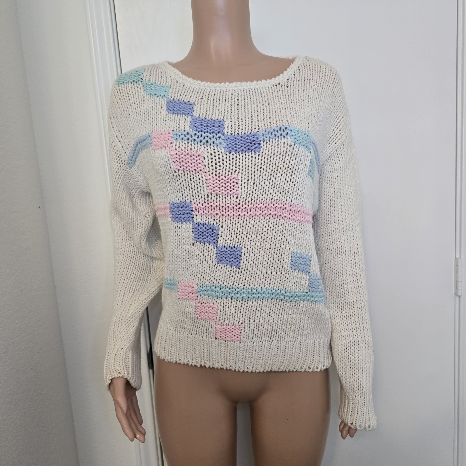 Pastel 80s Color Block Hand Made Knit Sweater Approx Size S