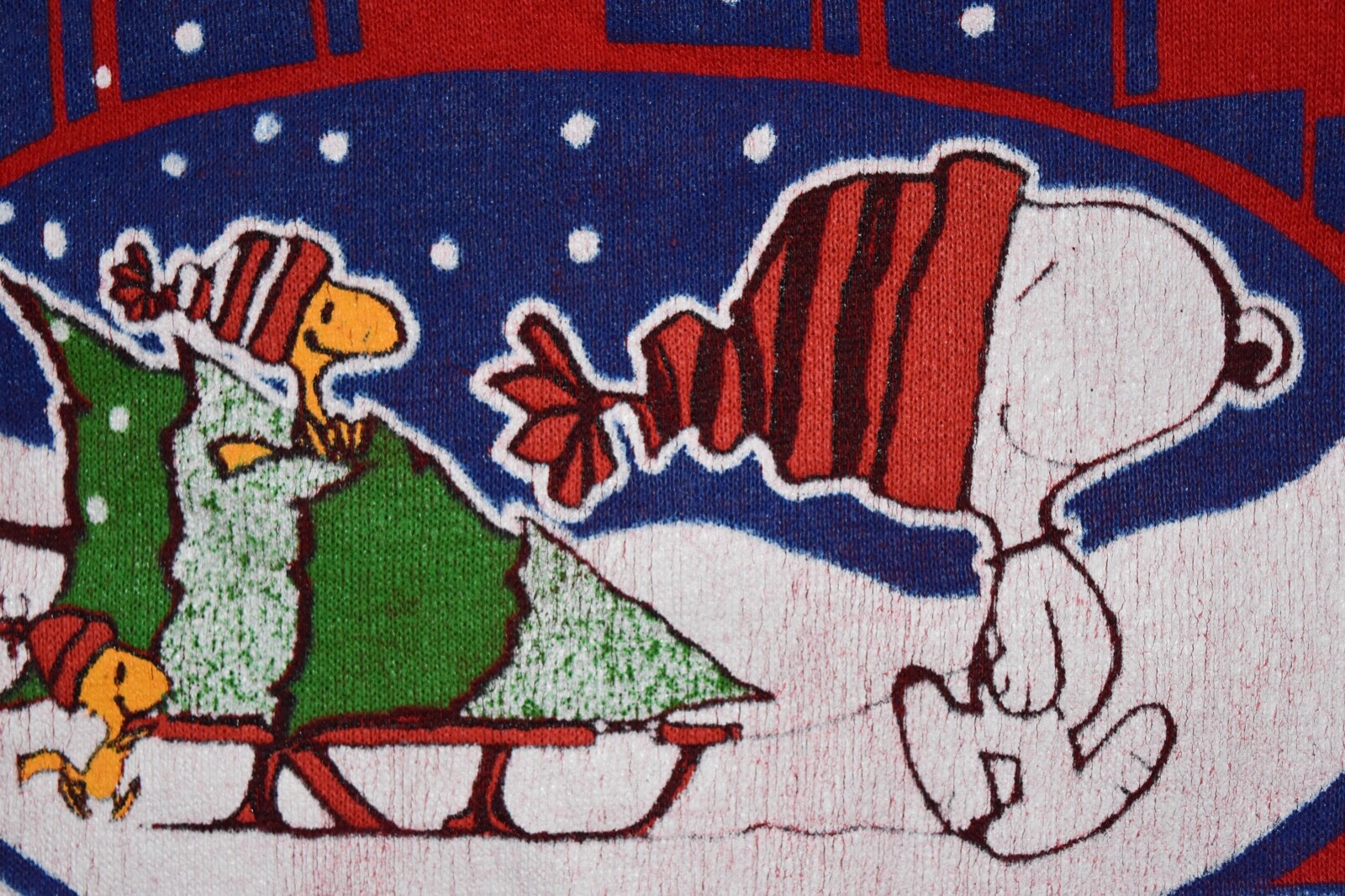 VTG 1980s Peanuts Snoopy Noel Christmas Tree Woodstock Sweatshirt Red M Made USA