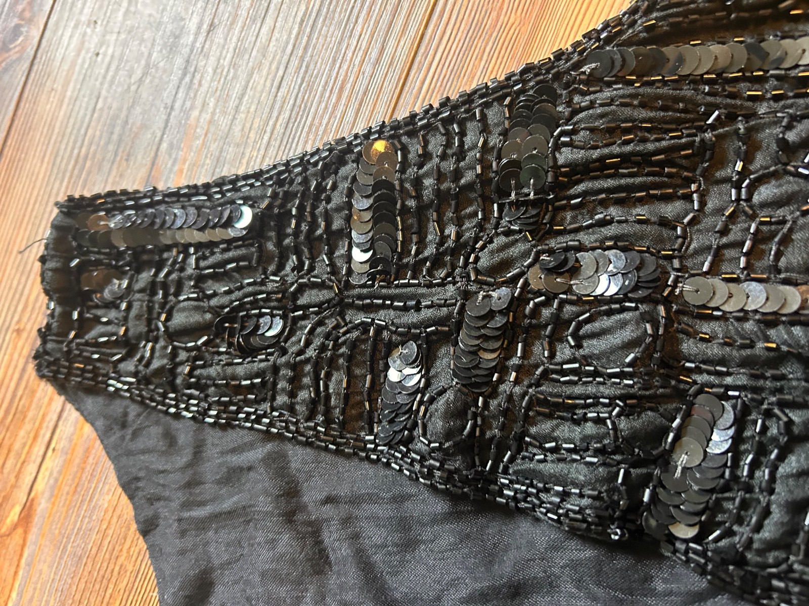 Vintage Crop 80s 90s Y2K Rachna Black Silk Sequined Beaded Vest Small Glam Sexy