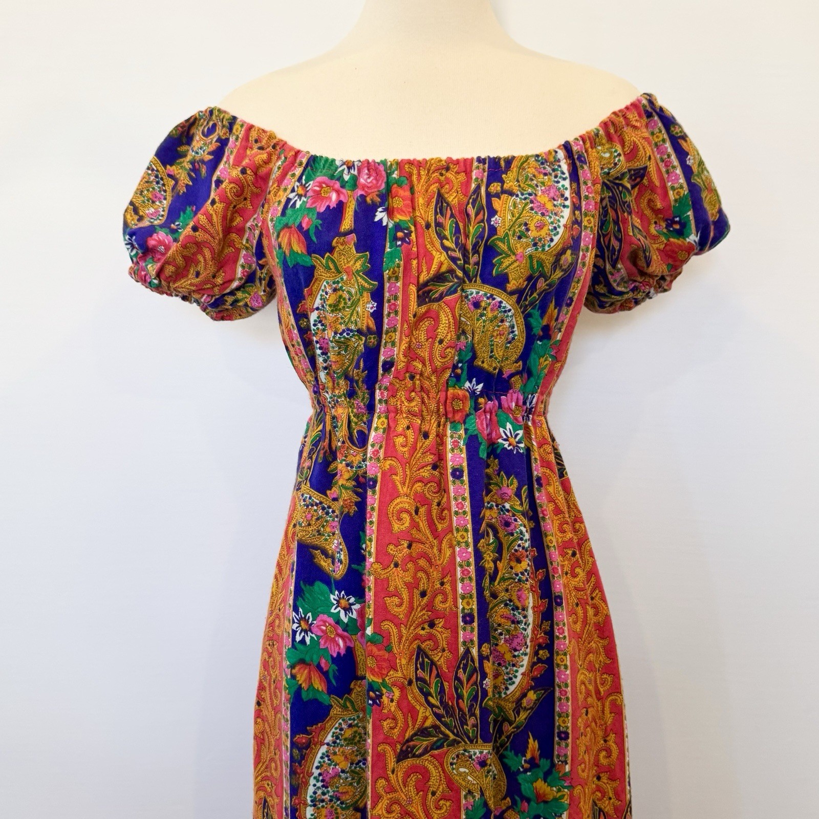 Vintage Cracker Jax Boho Peasant Paisley Print Prairie Festival Maxi Gown Dress