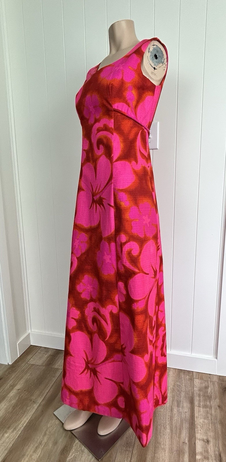 Vintage Hawaiian Togs Barkcloth Maxi dress Sz Small