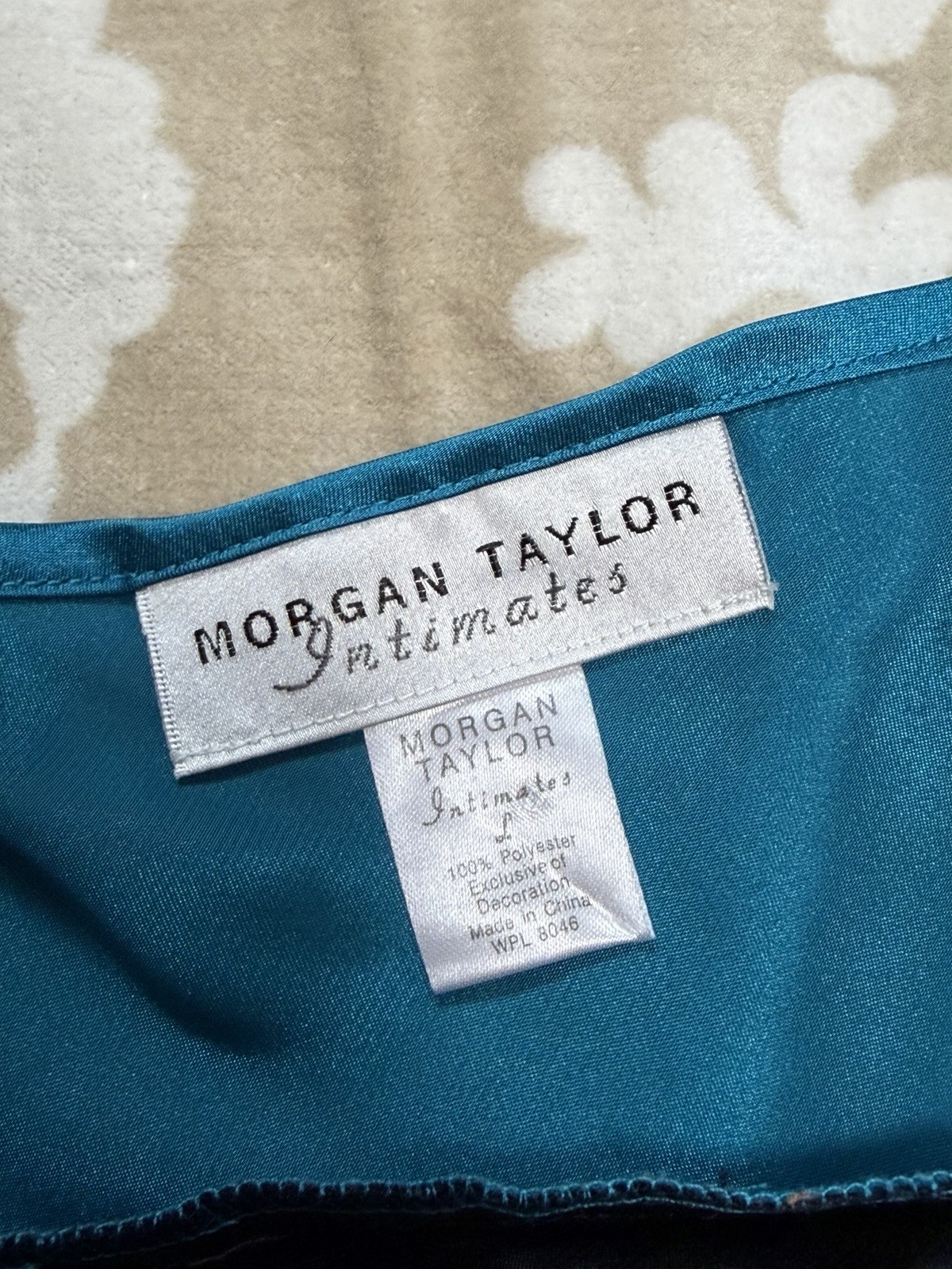 Vintage Y2K Morgan Taylor Teal Rhinestone Bows Satin Lace Slip Dress Chemise L