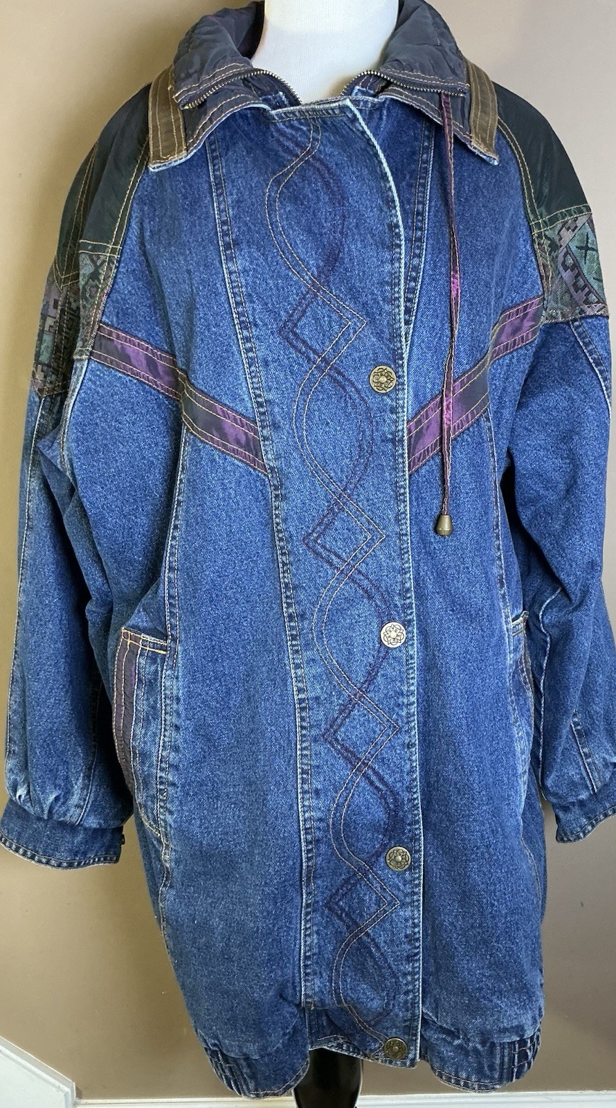 Vintage Rare 80s Western Cotton Current Seen Denim Tapestry Jacket Large