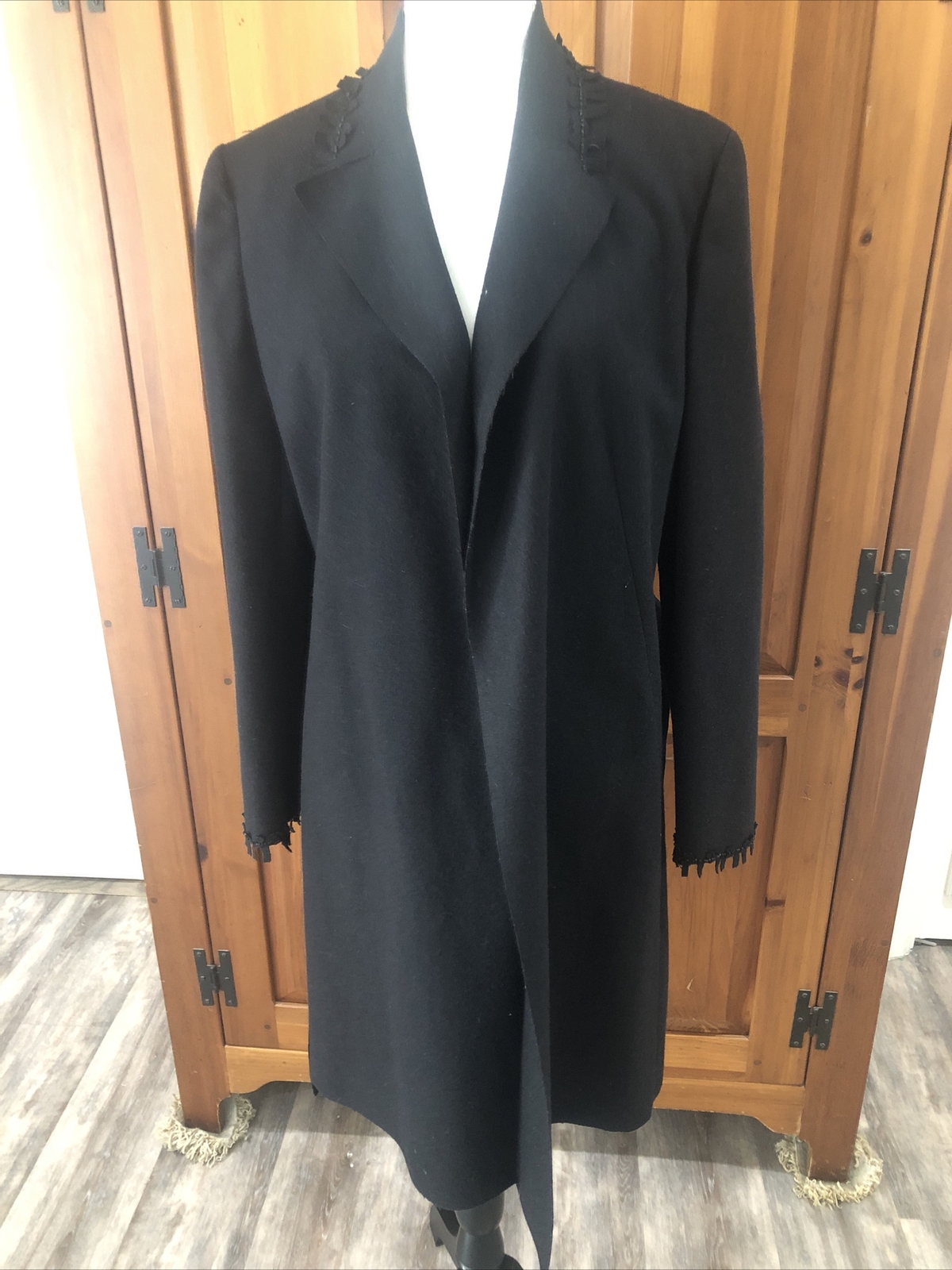 Valentino Miss V Vintage 80s Black Wool Felt Wrap Fringed Beaded Coat size 44 10