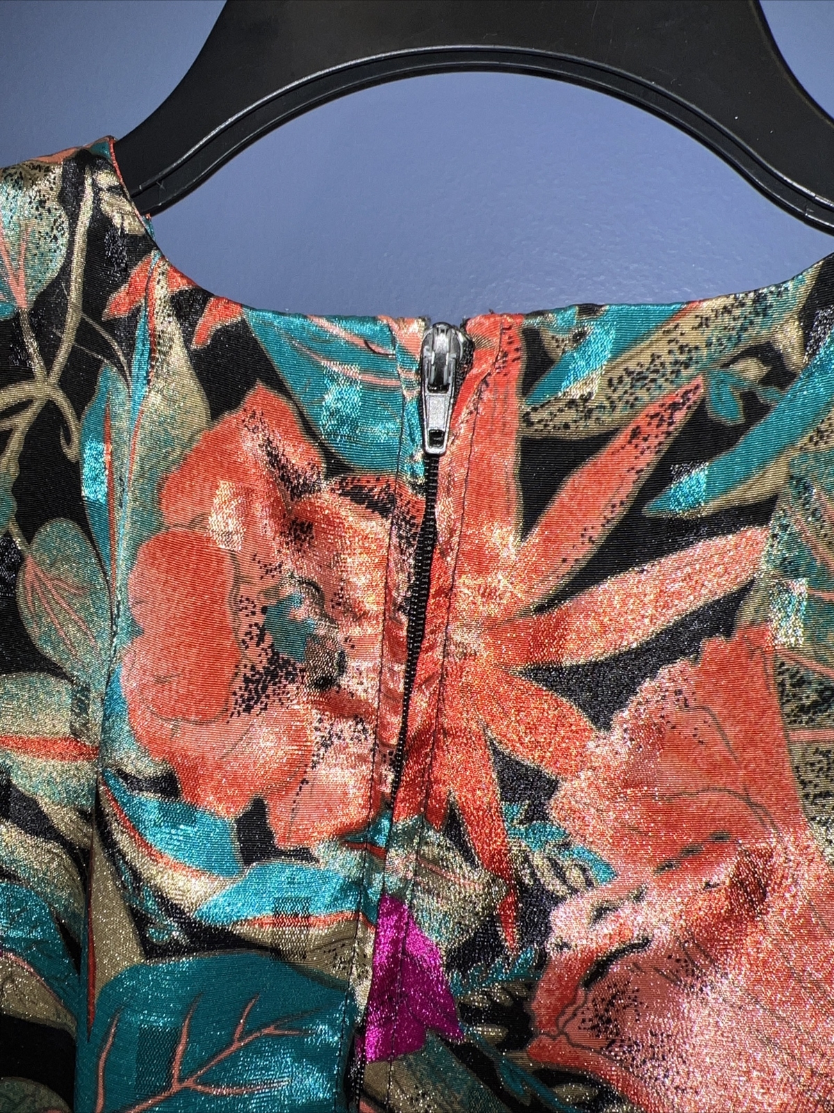 11, 12 Dress, Polyester Secretary 1980’s, Shelly Michaels, Tropical, Pleated Ski