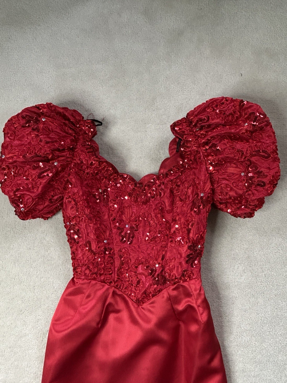 Mike Benet Formals Vintage Evening Gown Red Sequin Puff Sleeve Size 6