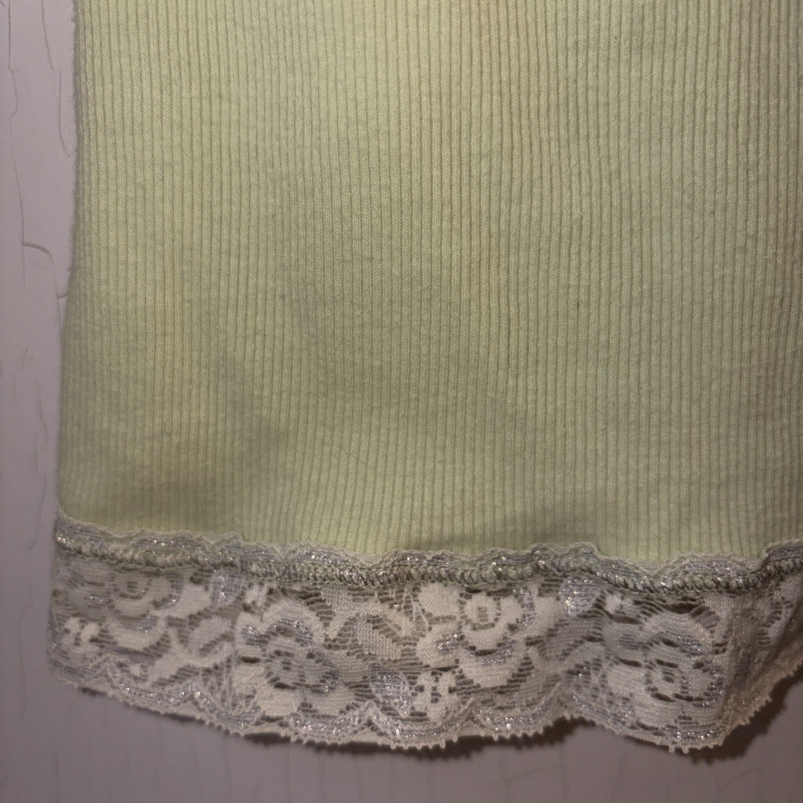 90s Y2K Vintage Babydoll Ribbed Lace Trimmed Cami Top Boho Fairy XS