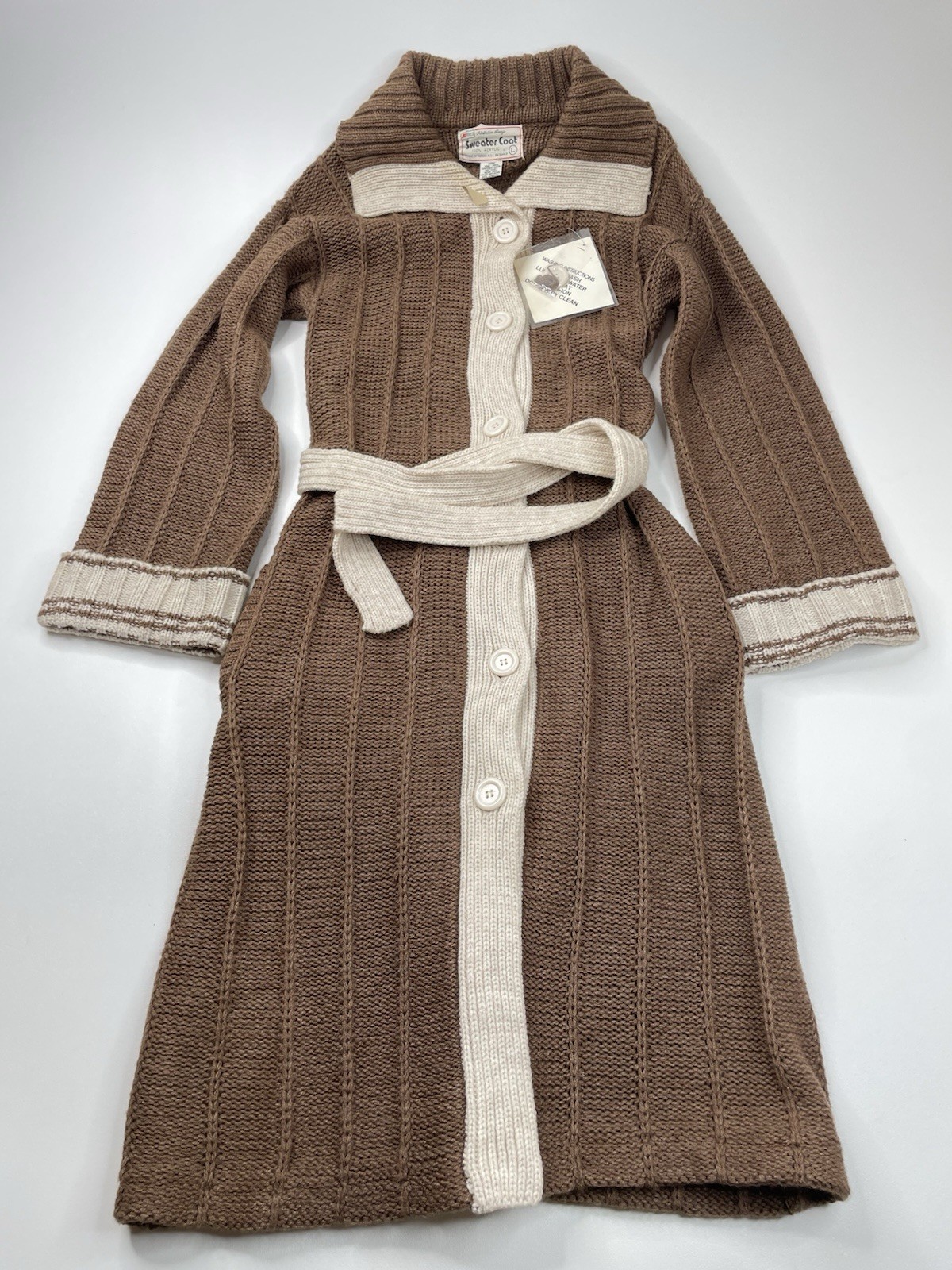 Vintage Sweater Coat K-Mart Cardigan Sweater Brown Beige Acrylic Womens Sz L NEW