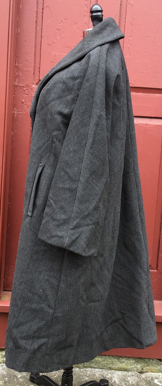 ANTIQUE 1930’S WOMAN’S WOOL SERGE TWILL SWAG COAT SATIN LINED IMMACULATE COND