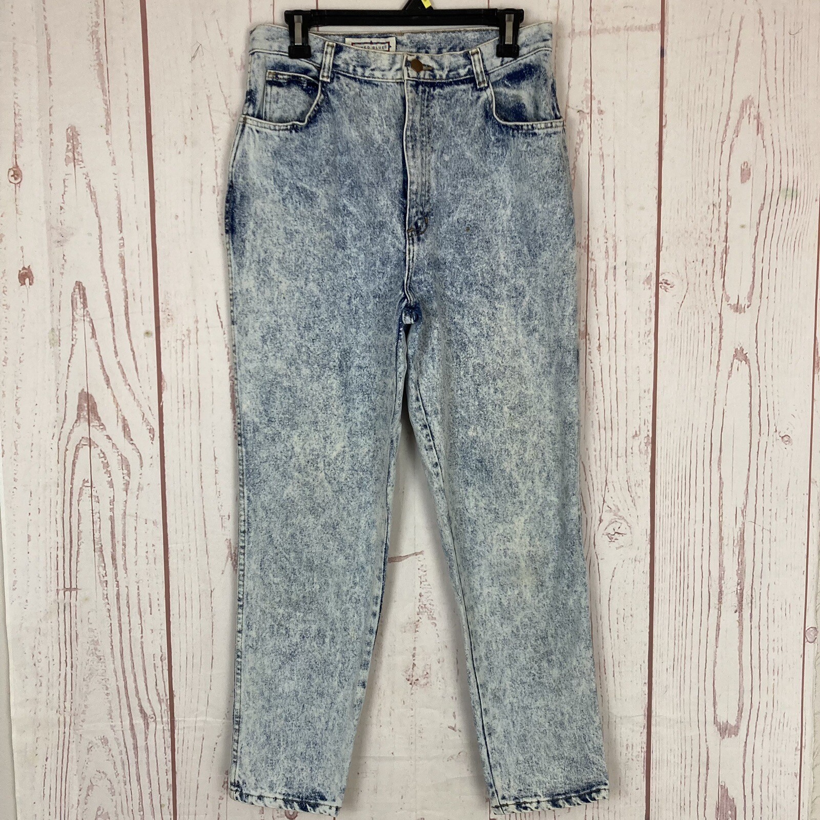 Vintage Mixed Blues Acid Wash Grunge Mom Jeans High Waist 30X28.5 USA Made 90s