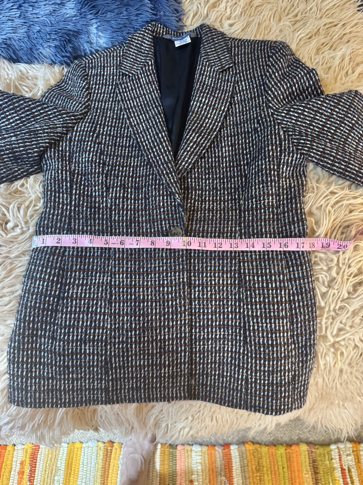 Vtg Austin Reed Woven Poly Wool Blend Tweed India Blazer Jacket 80s S Pockets