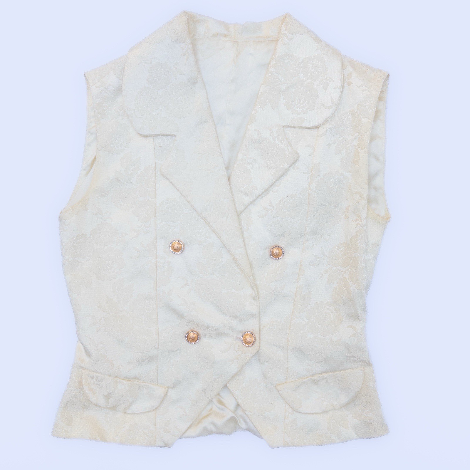Ivory Vintage Handmade Floral Jacquard Vest Blouse