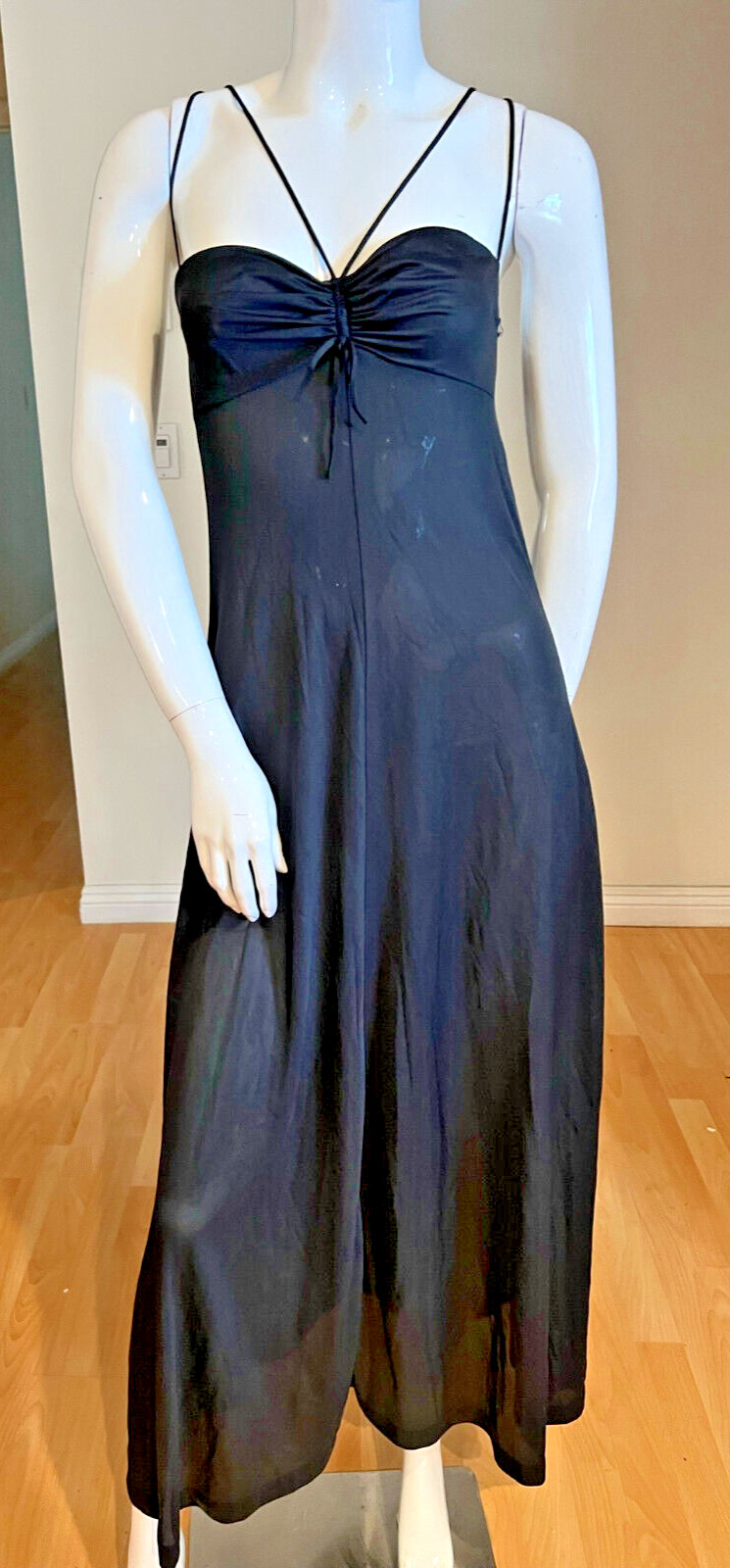 VINTAGE 1960’S DUTCHESS HALTER RUCHED FRONT SILK JERSEY NIGHT GOWN SZ 7 / SMALL