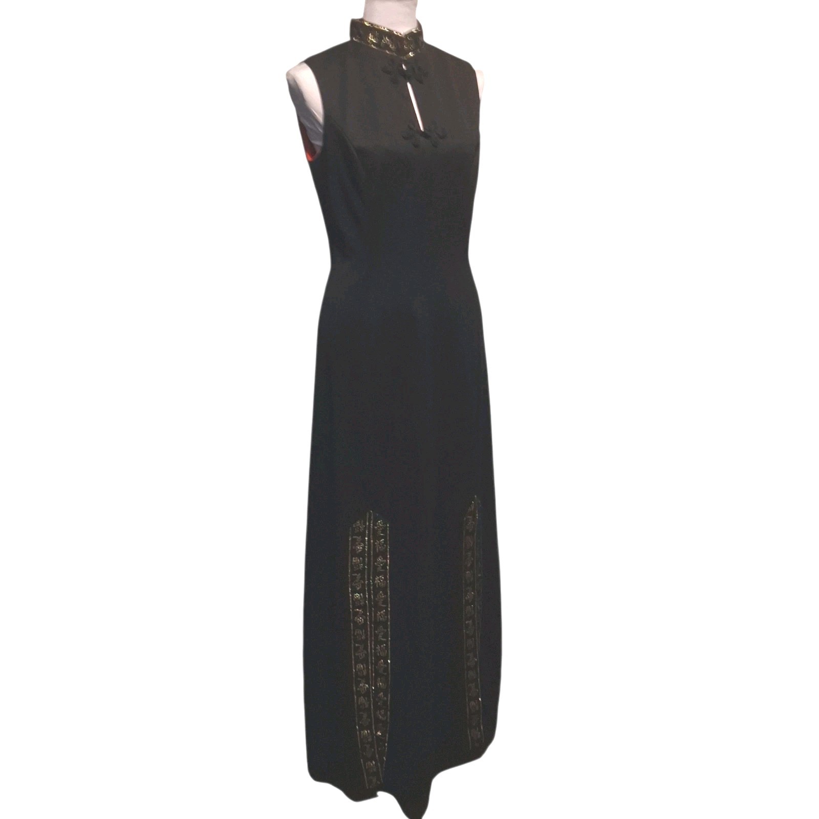 Cheongsam Maxi Gown Dress Mandarin Collar Hollywood Glam Union Label USA Sz 10