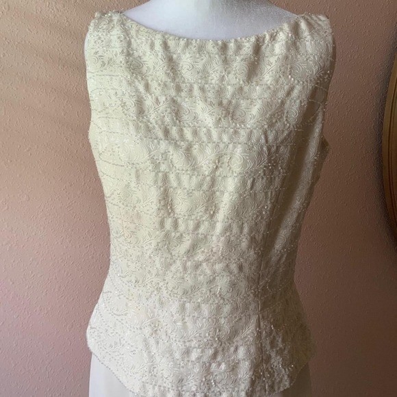Vintage 80s / 90s White Beaded Peplum Top and Skirt Formal Dress Set