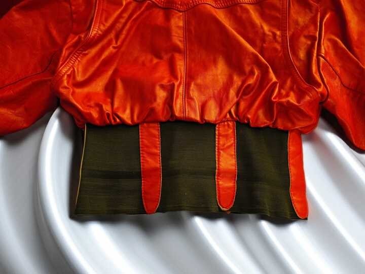 RARE 1990s Outerwear by Phoenix Red Leather Cropped Corset Waist Moto Bomber S